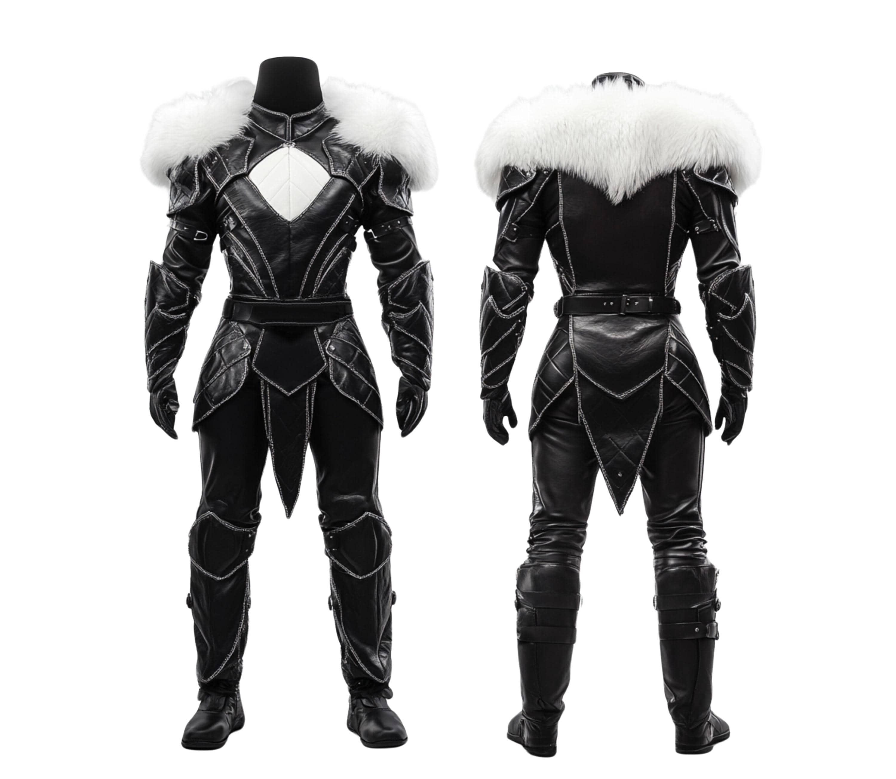 fantasy knight armor in black leather for cosplay costume, larp, renaissance fair, DND - Creed Leather