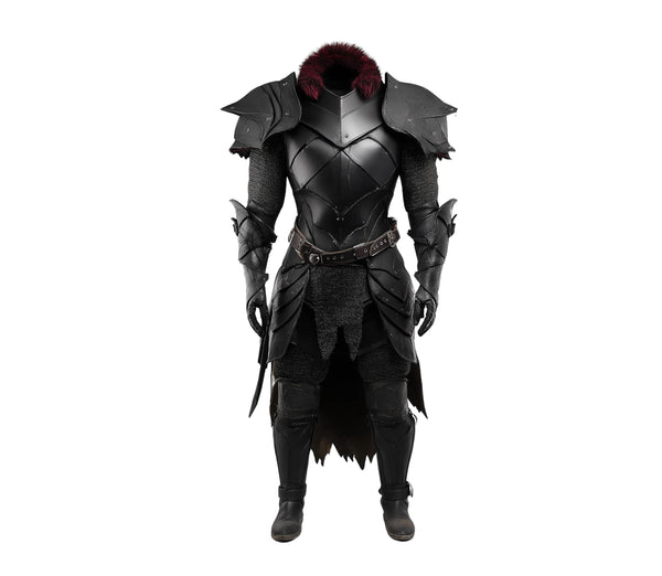 Handmade Black Leather Viking Armor With Fur - Medieval Cosplay LARP Armor