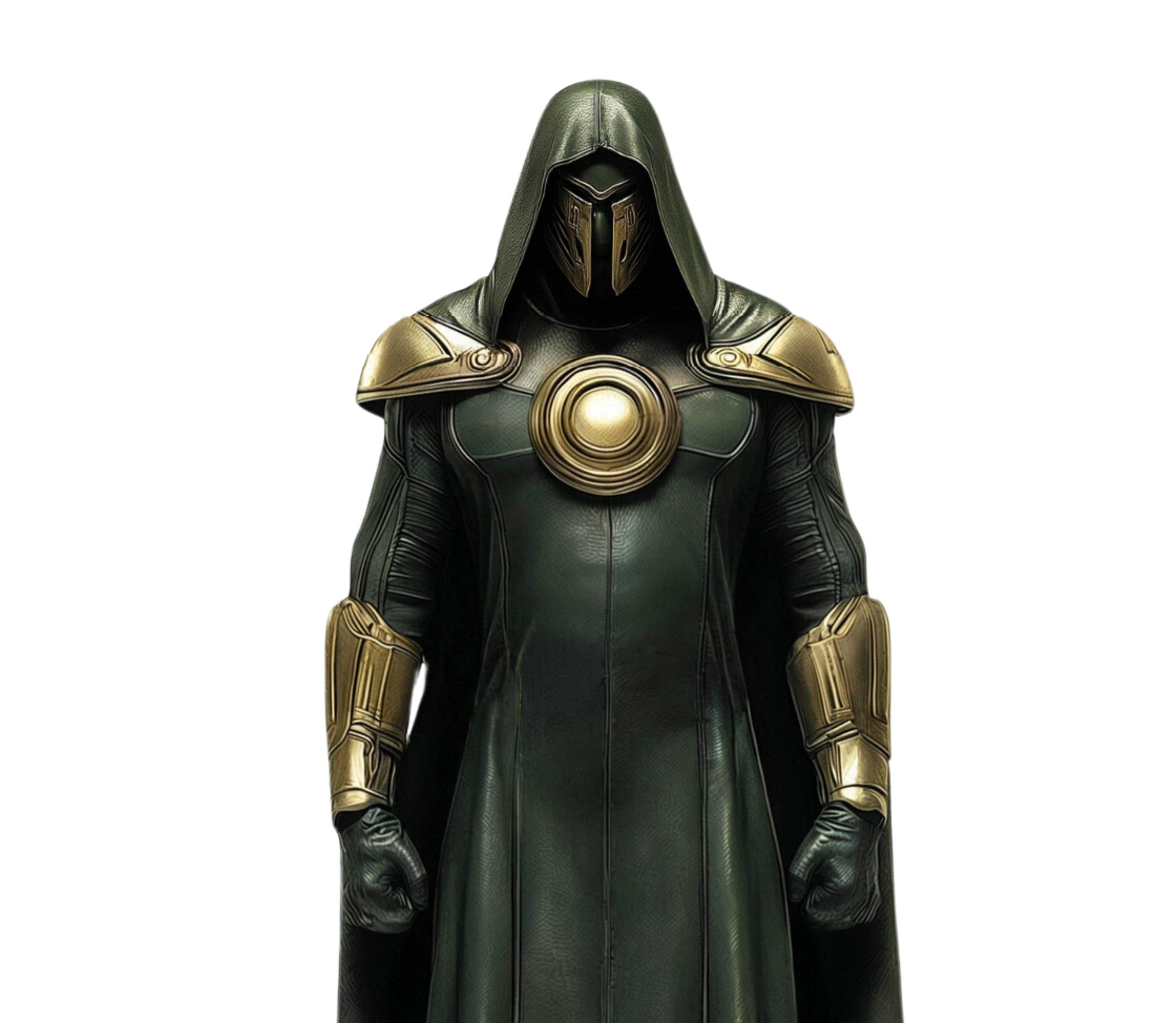 The Doom Warlord - Handmade Green Leather Superhero Hooded Cape with Vest - Dr Doom Costume For Cosplay