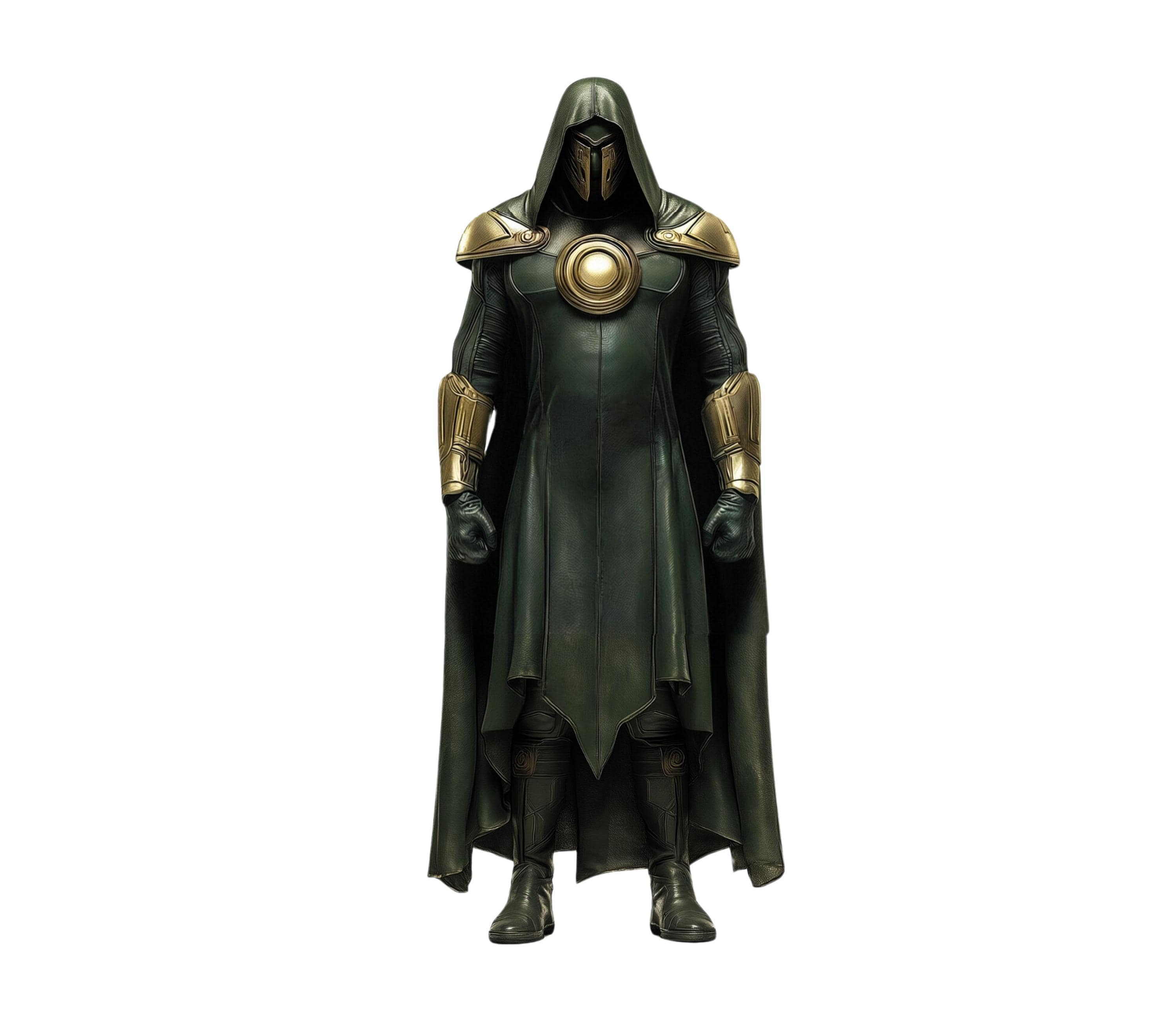 The Doom Warlord - Handmade Green Leather Superhero Hooded Cape with Vest - Dr Doom Costume For Cosplay