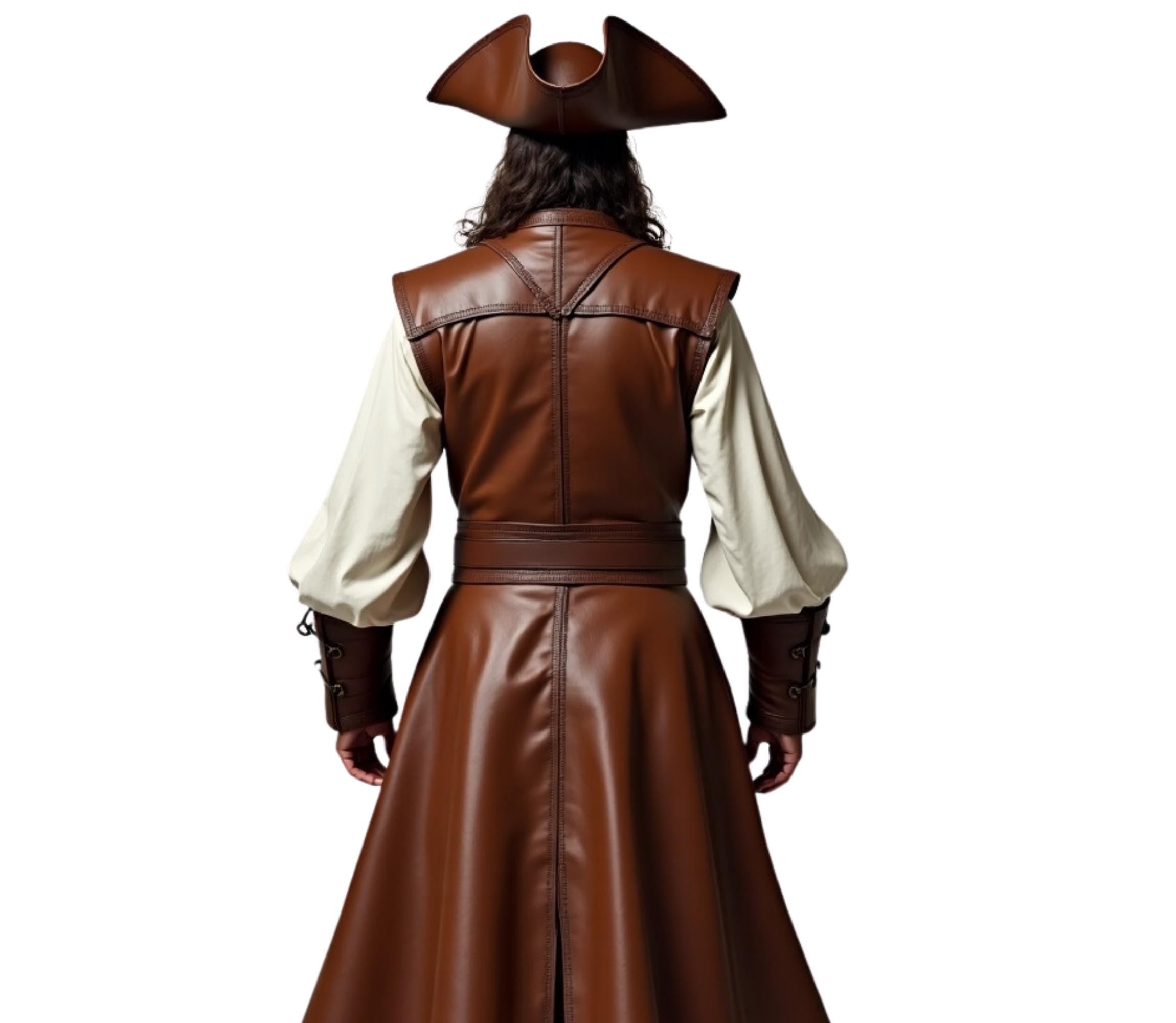 The Obsidian Mariner - Pure Brown Leather Pirate Cosplay Costume - Handmade Renaissance Fair Pirate Coat - Captain’s Vest Ren Faire Festival Outfit - Pirate Hat