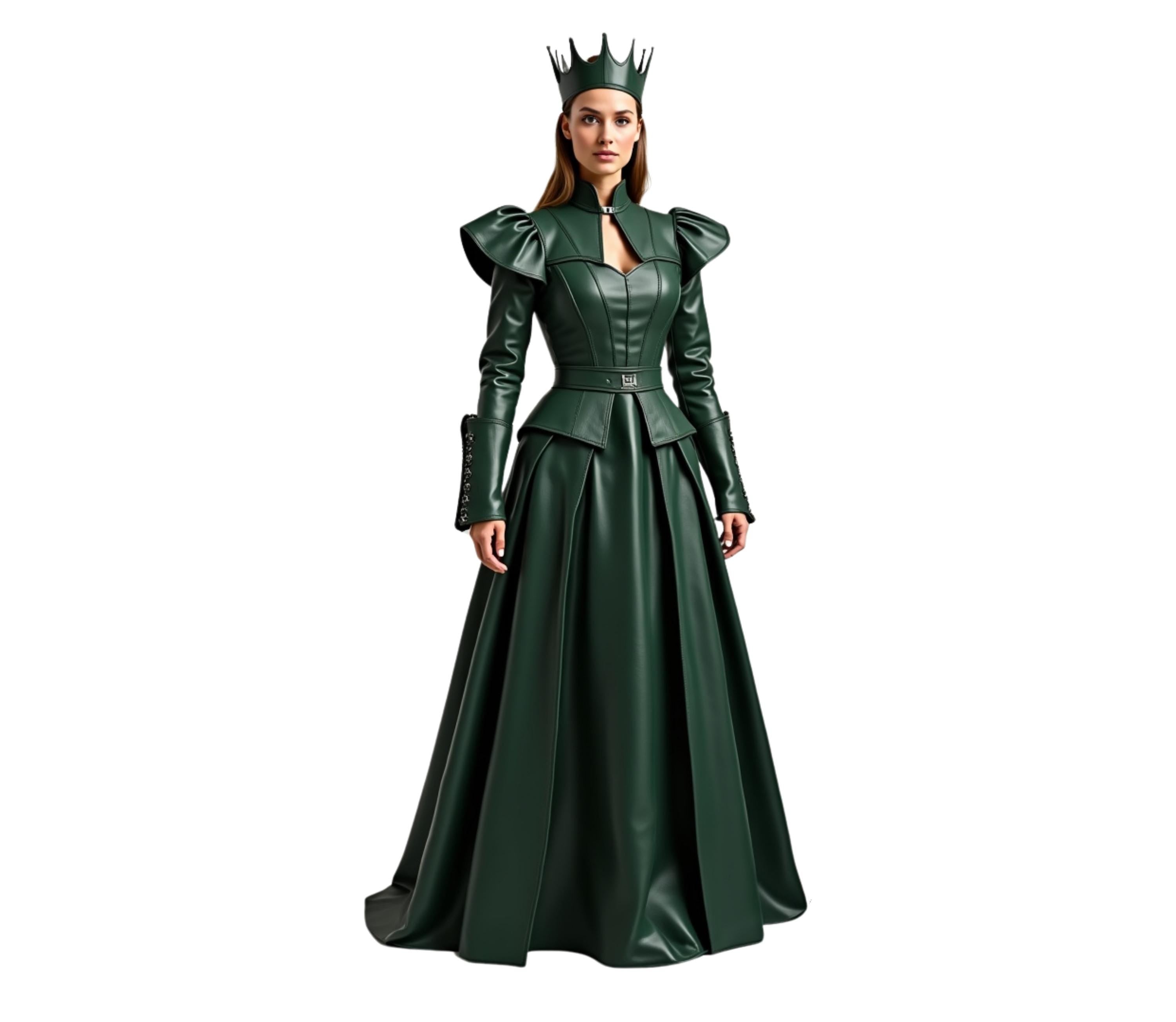 The Shadow Queen - Pure Leather Princess Dress Costume With Crown - Handmade Medieval Costume Fantasy Dress - Woman Leather Outfit For Renaissance Fair