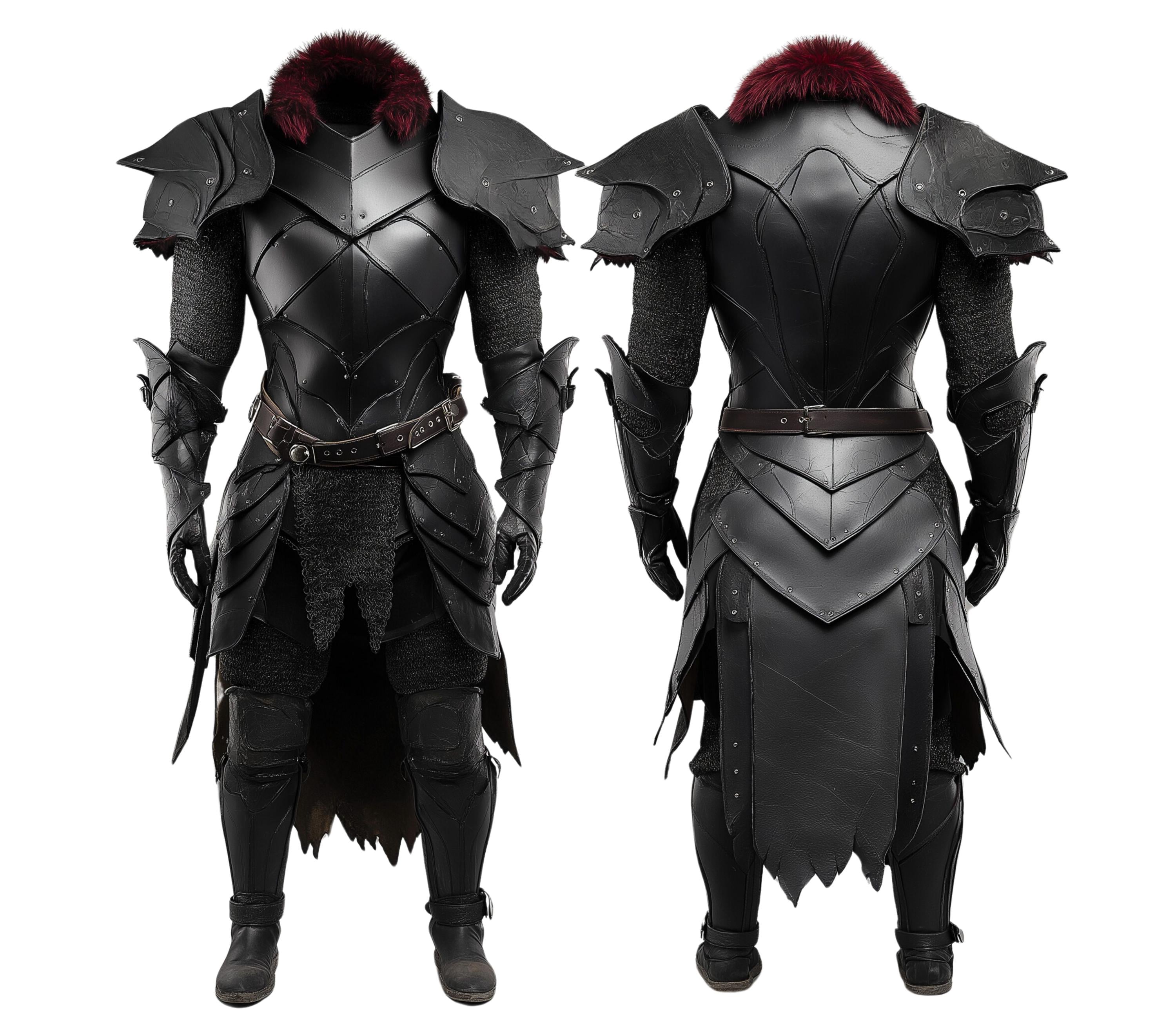 front and back view of medieval viking leather armor cosplay costume for LARP - Creed Leather