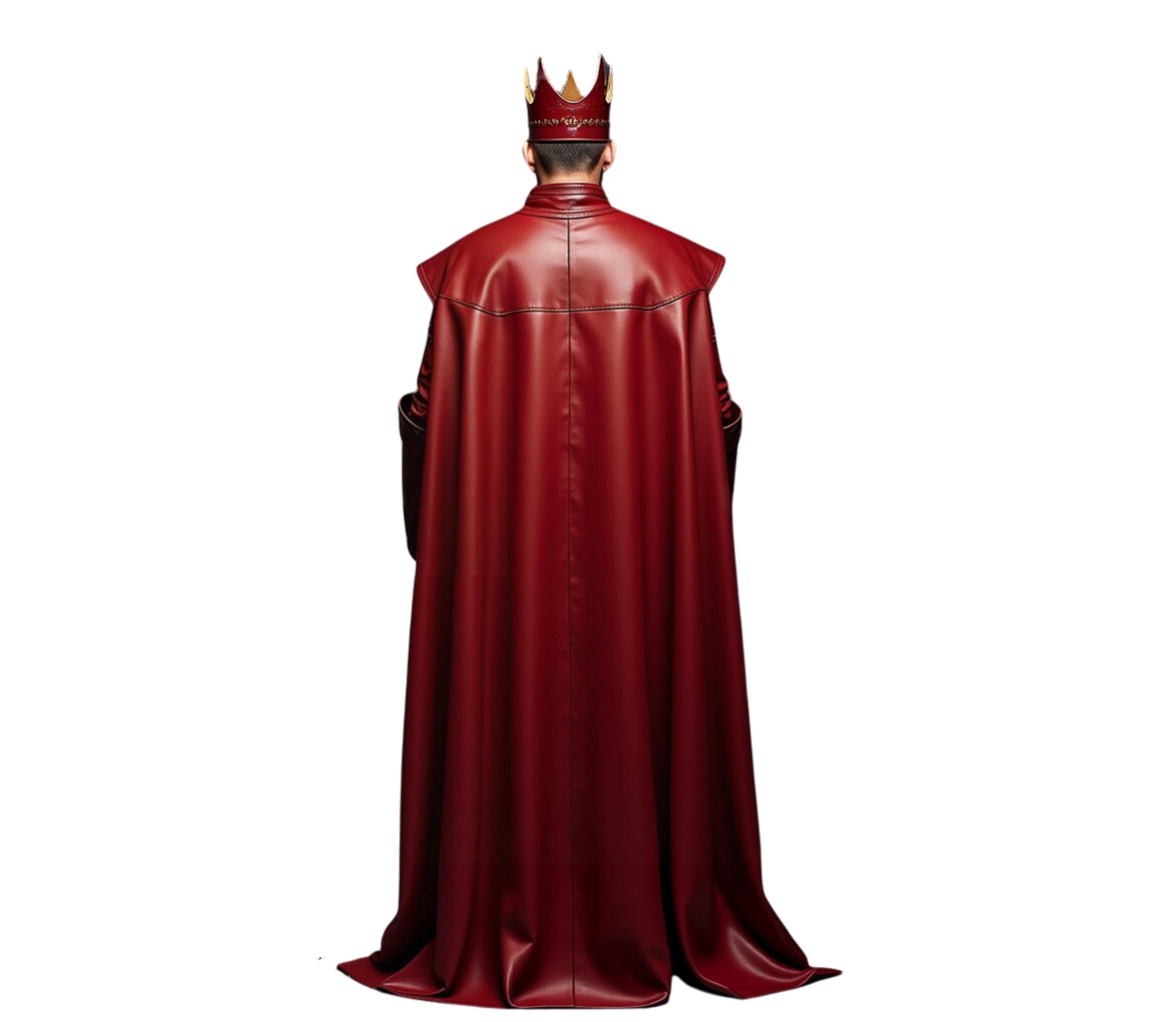 The Ruby Crown - Pure Royal Leather Medieval King Costume - Handmade Leather Cloak With Doublet - Leather Kings Crown Costume For Renaissance Fair - LARP