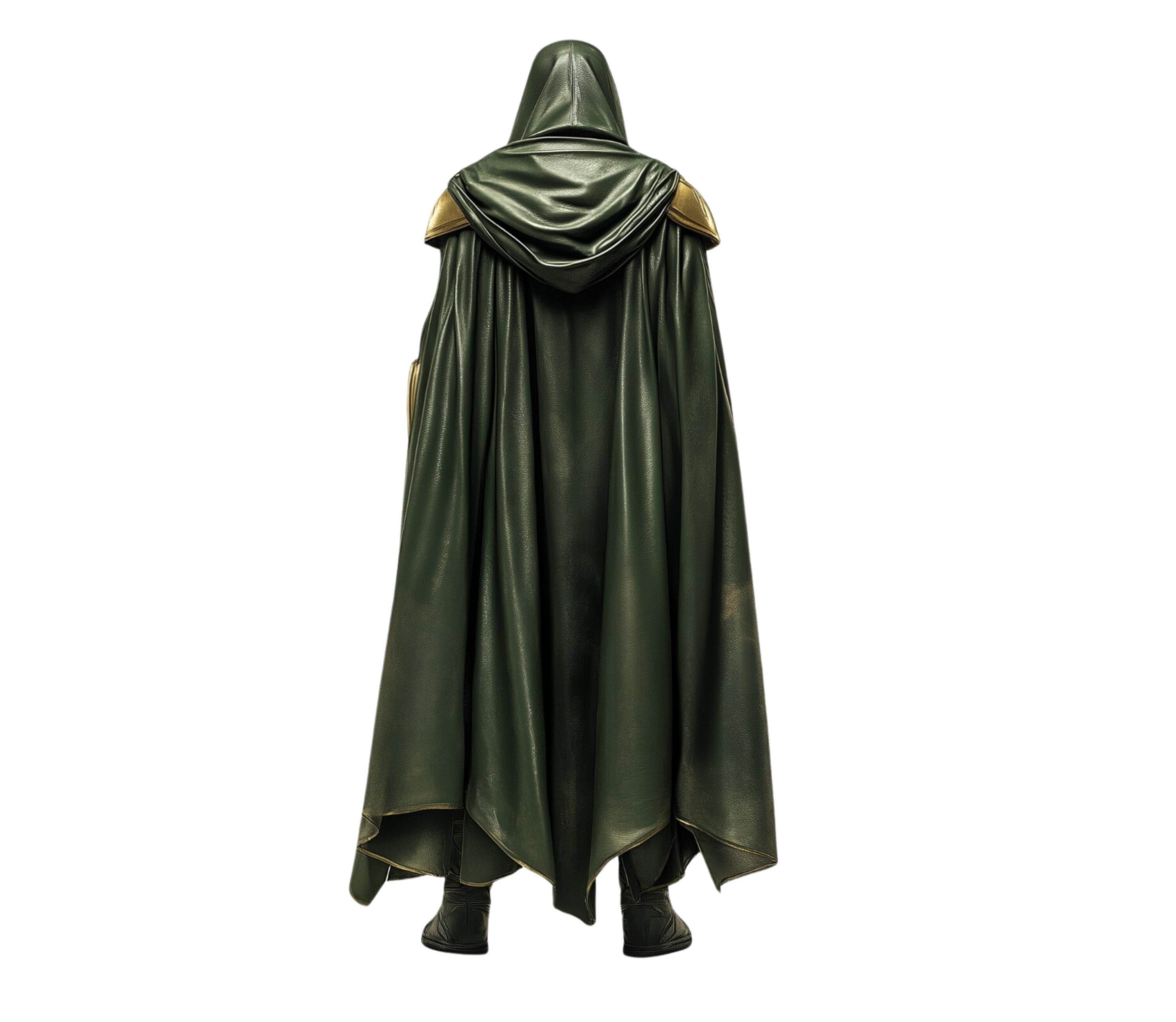 dark green leather cape with hood for cosplay or larp - Creed Leather