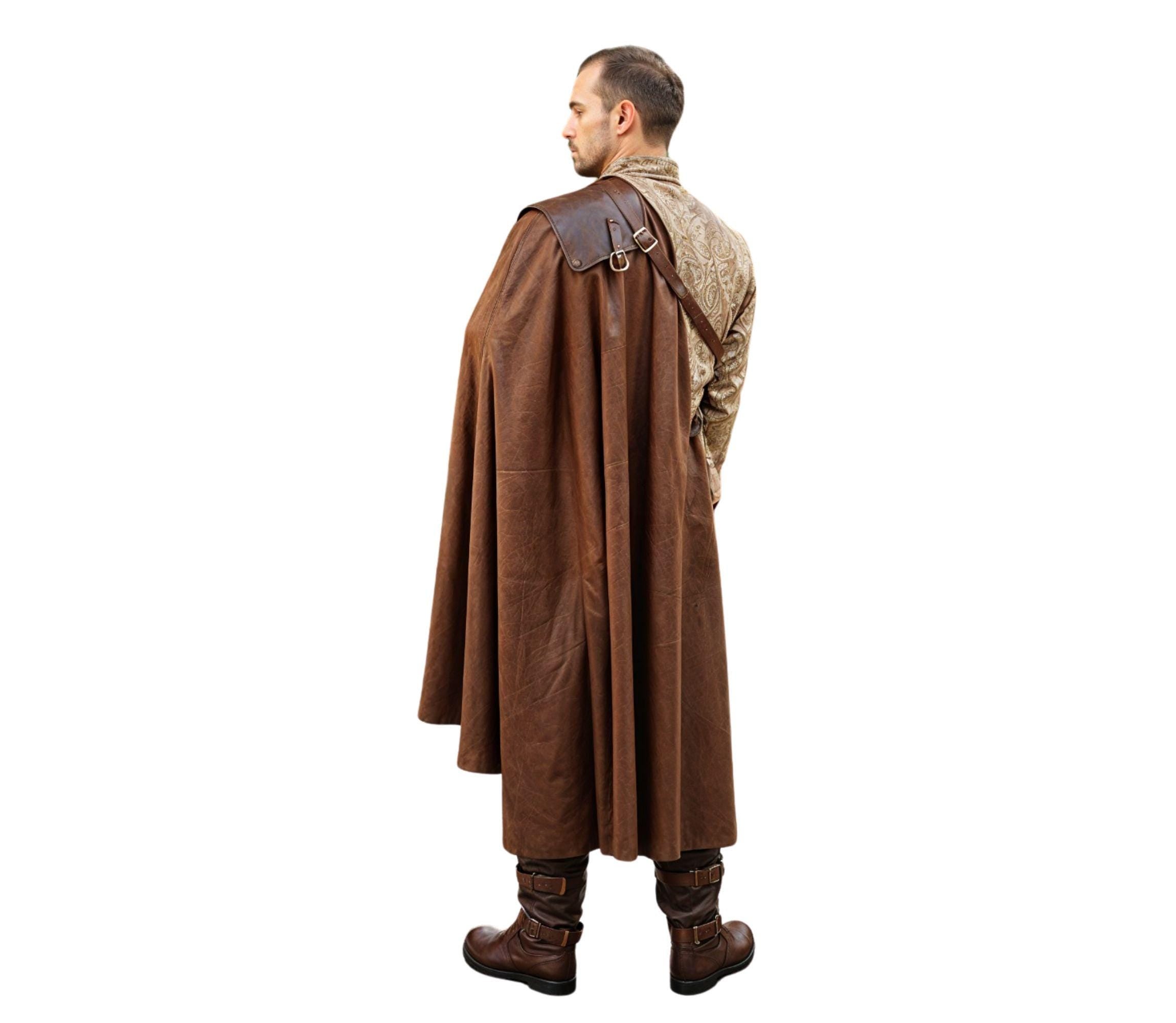 The Bronze Lion - Handmade Brown Leather Cavalier Shoulder Cape - Renaissance Musketeer Cape