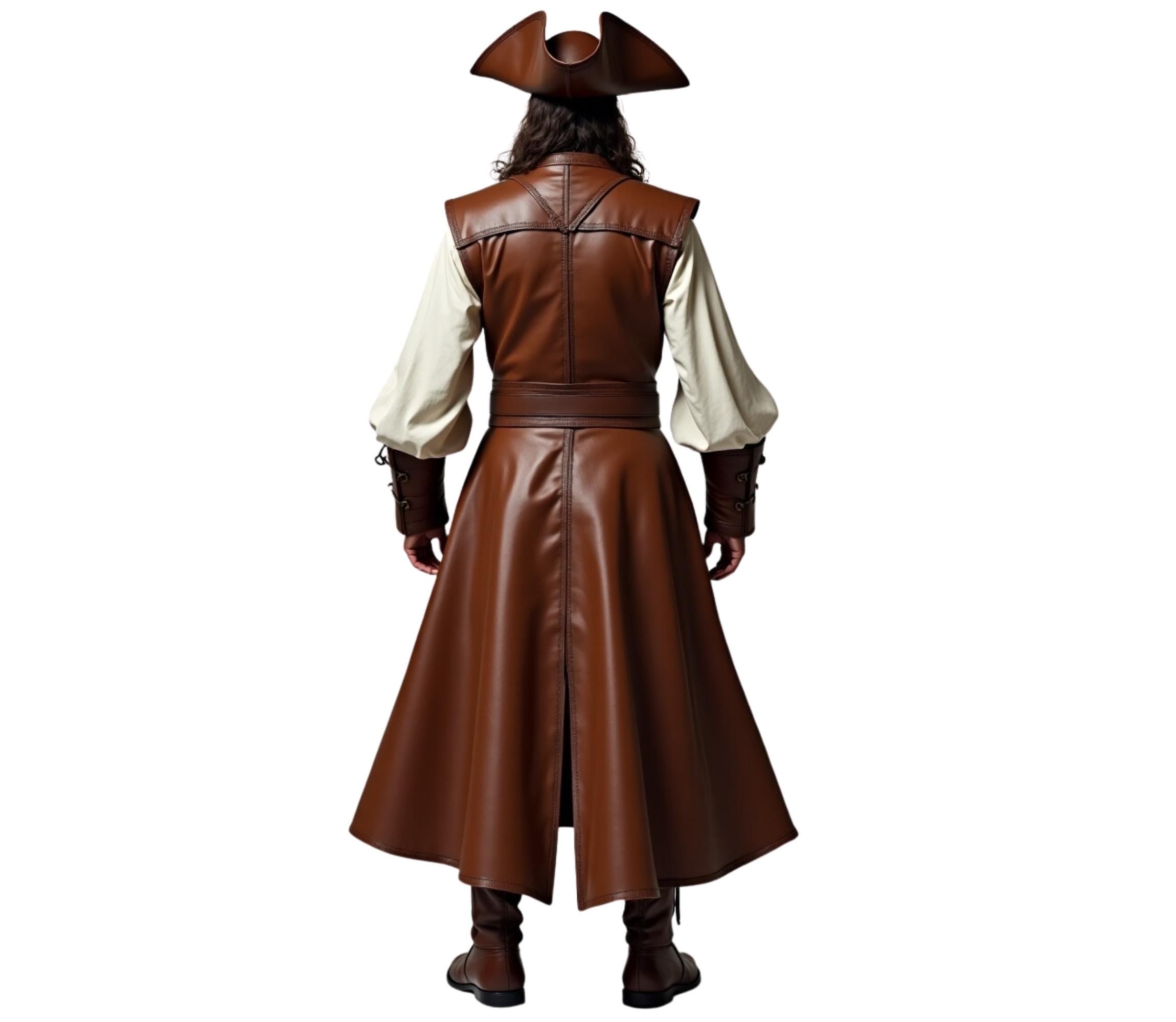 The Obsidian Mariner - Pure Brown Leather Pirate Cosplay Costume - Handmade Renaissance Fair Pirate Coat - Captain’s Vest Ren Faire Festival Outfit - Pirate Hat