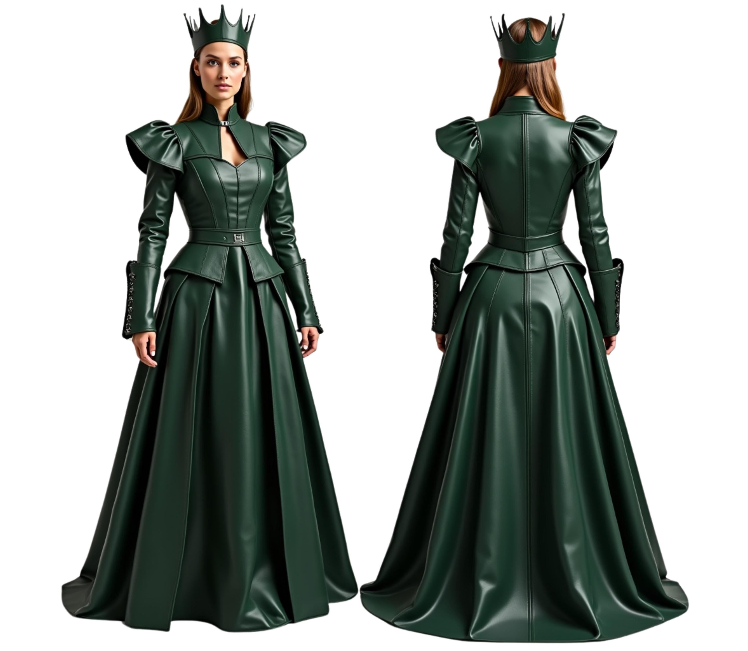 The Shadow Queen - Pure Leather Princess Dress Costume With Crown - Handmade Medieval Costume Fantasy Dress - Woman Leather Outfit For Renaissance Fair