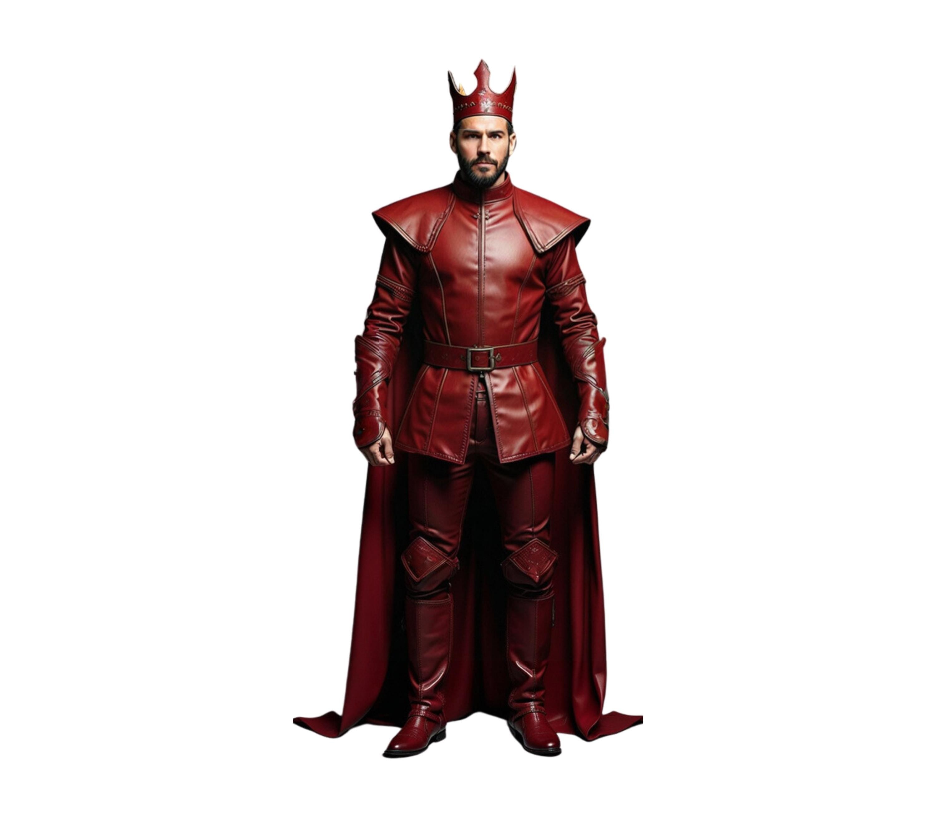 The Ruby Crown - Pure Royal Leather Medieval King Costume - Handmade Leather Cloak With Doublet - Leather Kings Crown Costume For Renaissance Fair - LARP