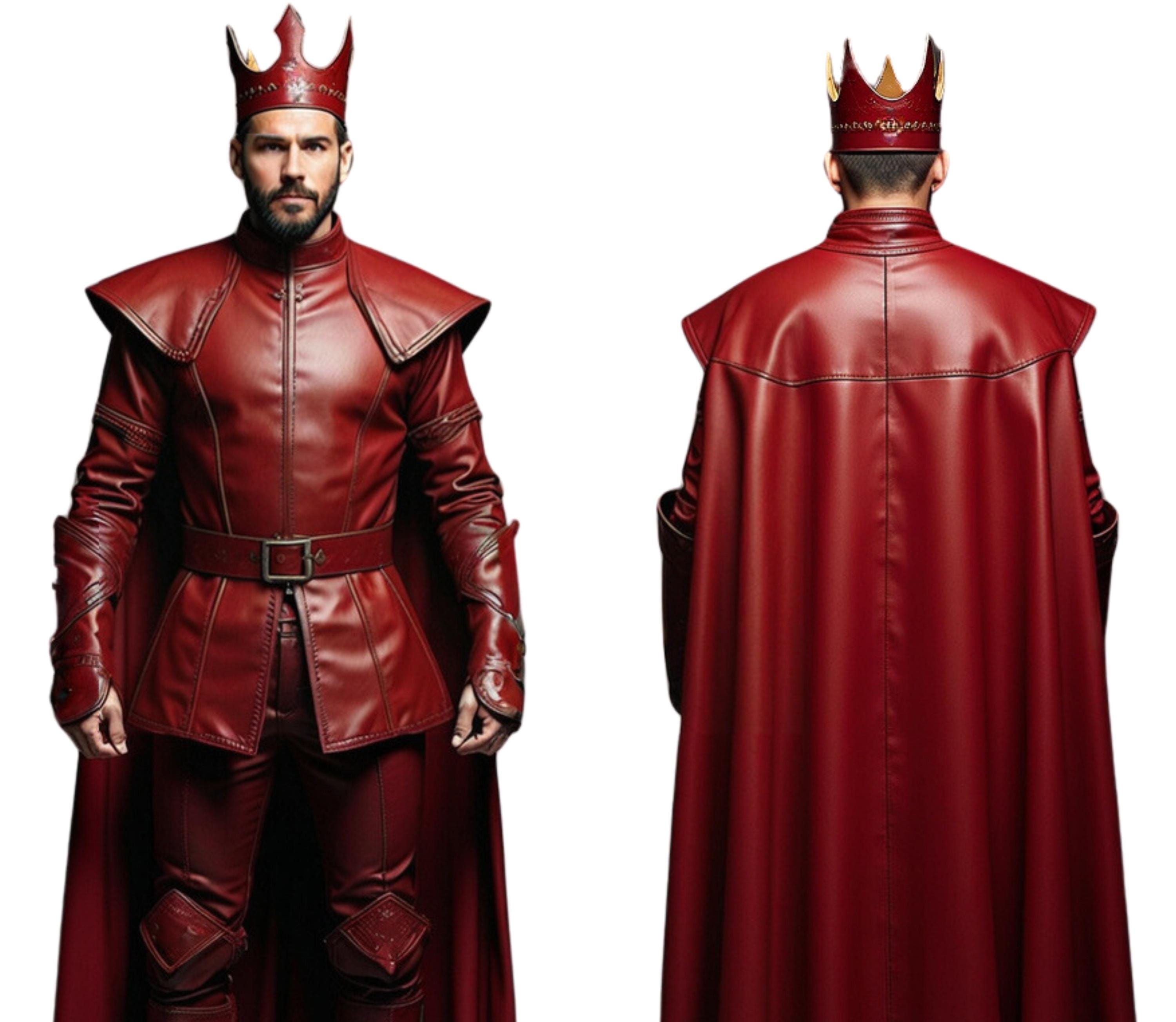 The Ruby Crown - Pure Royal Leather Medieval King Costume - Handmade Leather Cloak With Doublet - Leather Kings Crown Costume For Renaissance Fair - LARP