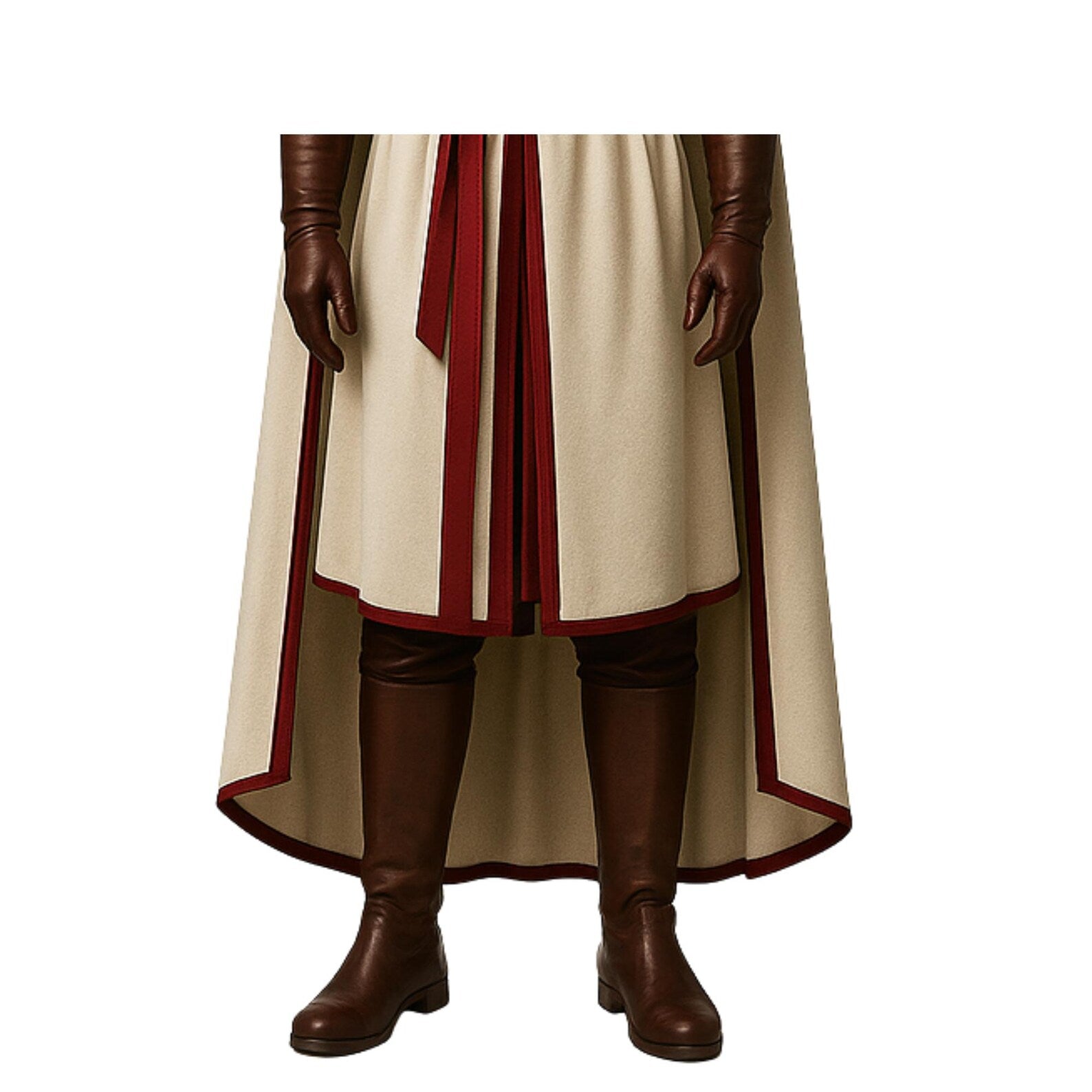 Medieval Hooded Ranger Cloak: Ivory Leather Vest, LARP Costume