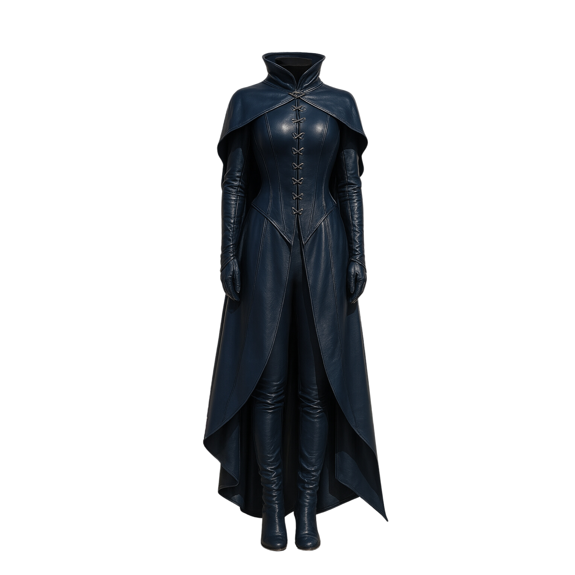 Midnight Enchantress Corset Gown – Gothic Leather Witch Costume Dress with Built-in Cape - Fantasy Cosplay for LARP, Halloween, Ren Faire