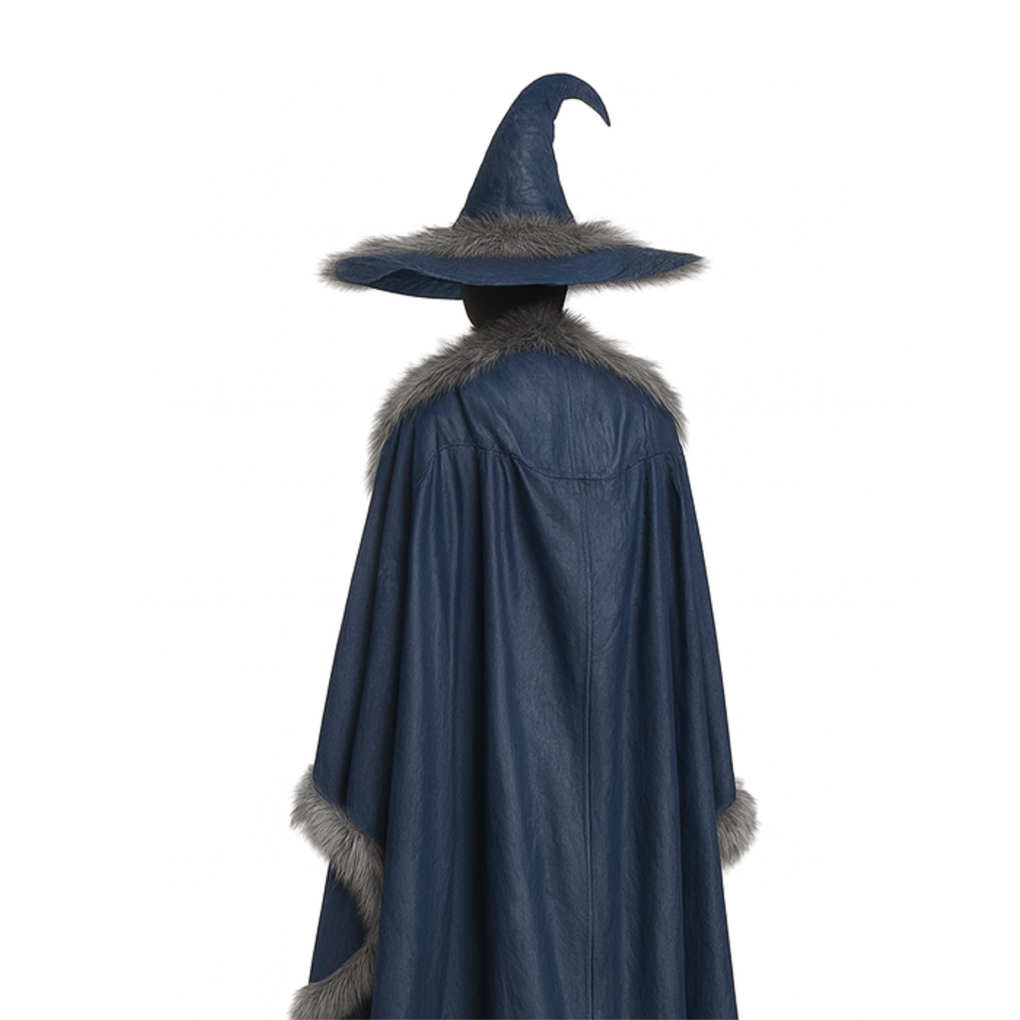 Blue Leather-Look Witch Costume – Gothic Sorceress Cloak and Hat