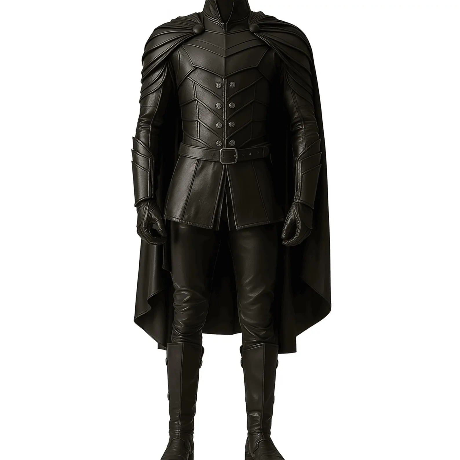 Ravenbane Warden – Handmade Pure Black Leather Medieval Cloak - Leather Renaissance Cloak With Vest For Festival - Ren Faire Fantasy Costume