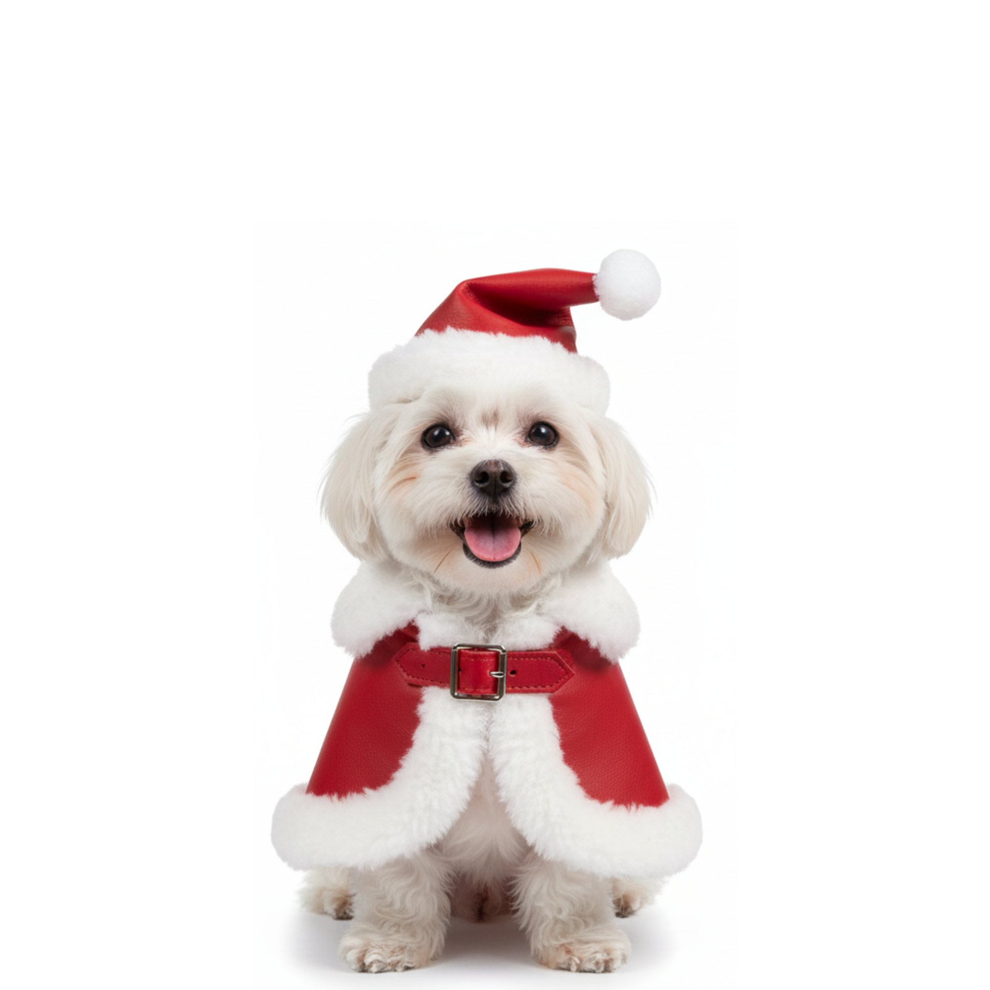 Santa Dog Cloak with Matching Cap – Red Leather Christmas Pet Cape with White Fur Trim – Holiday Photo Outfit