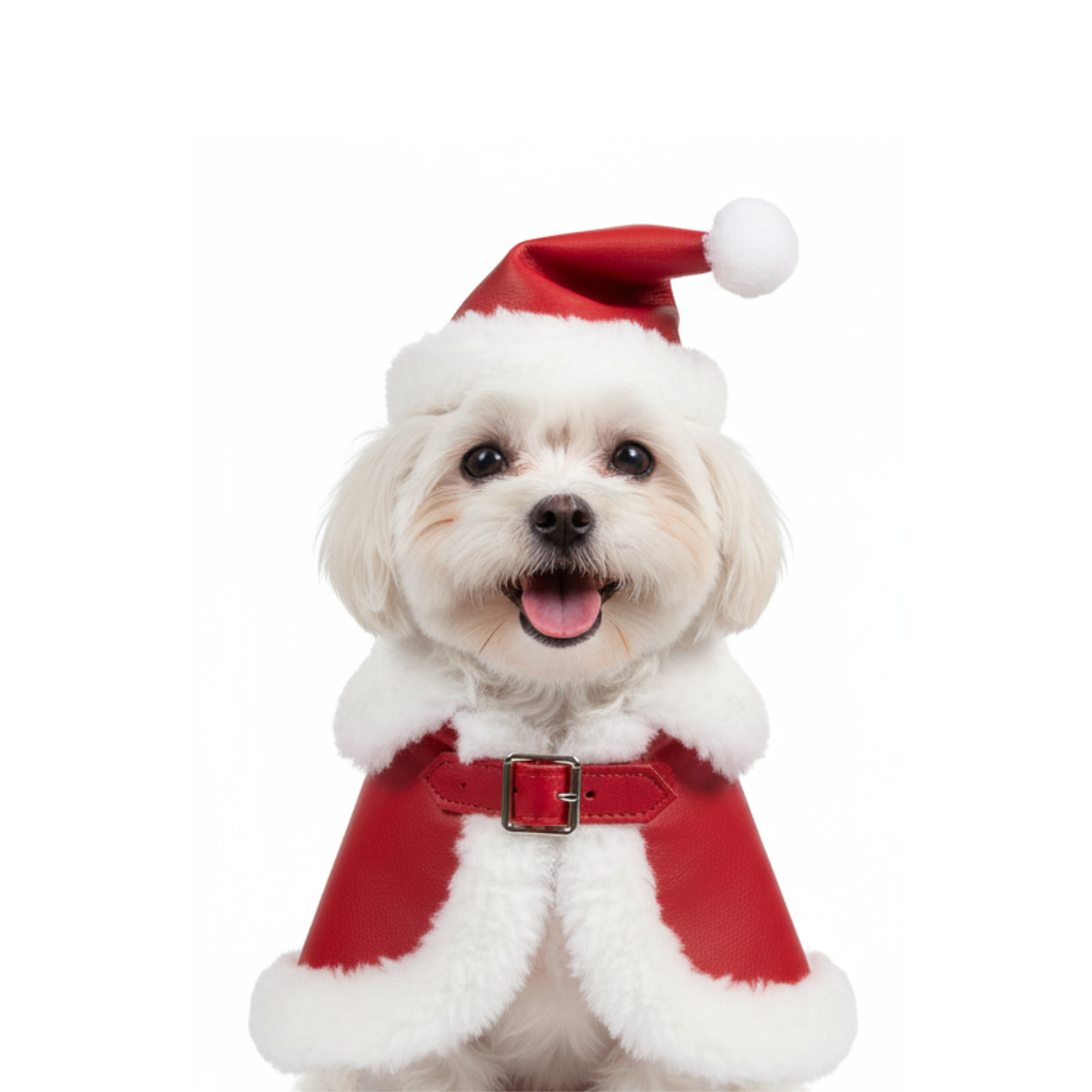 Santa Dog Cloak with Matching Cap – Red Leather Christmas Pet Cape with White Fur Trim – Holiday Photo Outfit