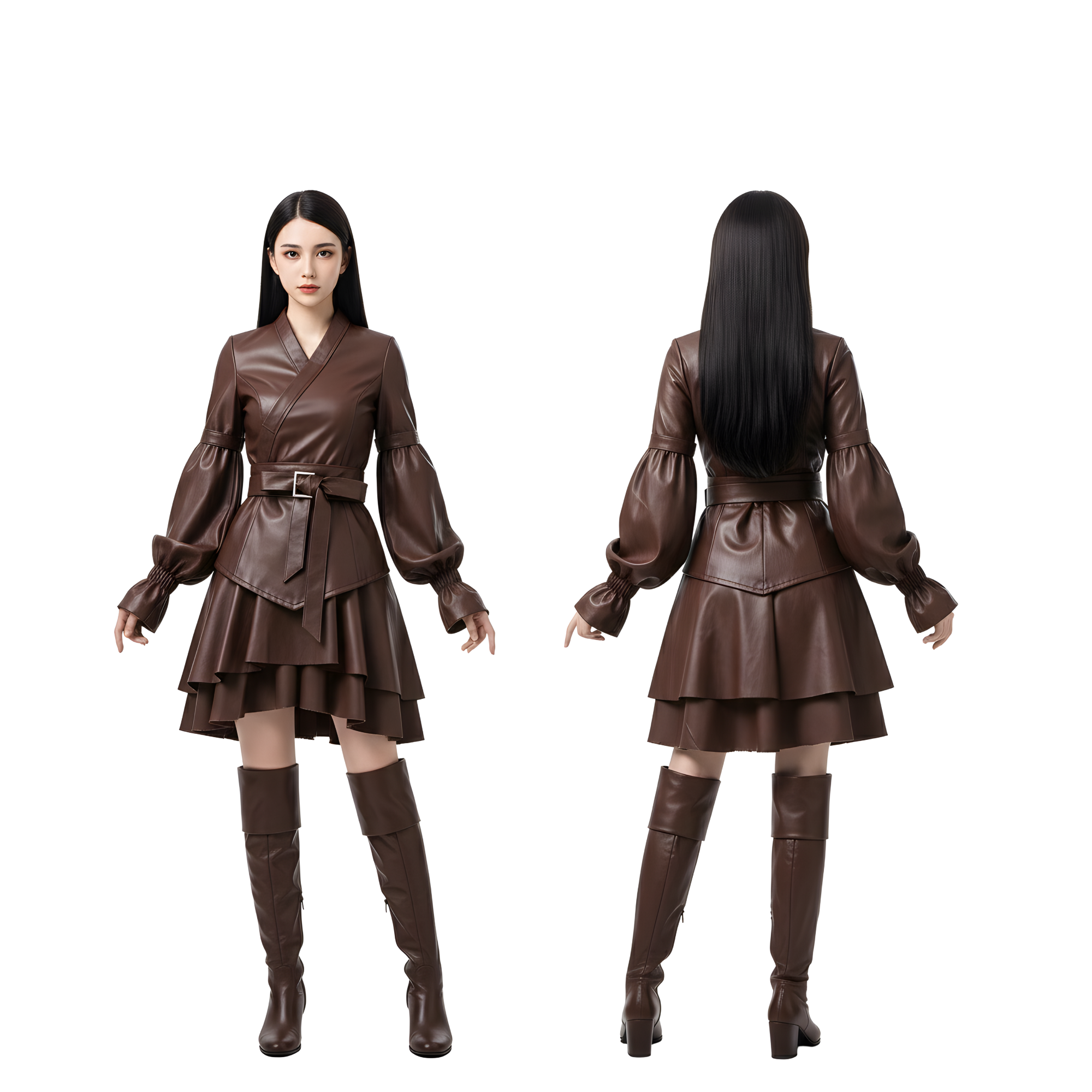 Sovereign Huntress – Leather Wrap Tunic, Tiered Skirt - Anime-Style Fantasy Outfit - Renaissance Gothic Costume for LARP & Cosplay