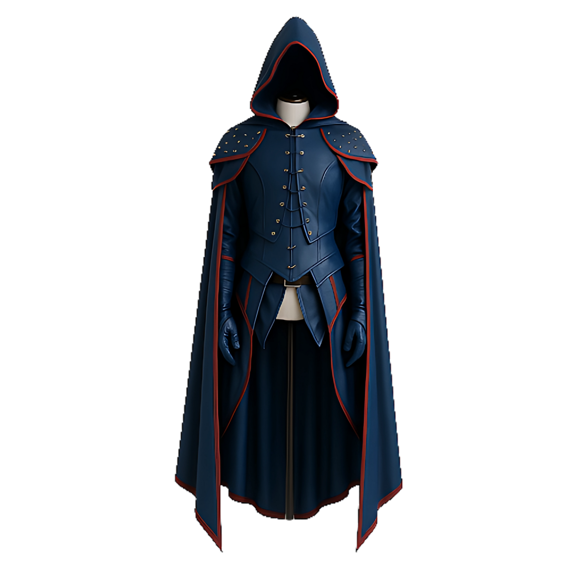 The Arcane Warden – Midnight Blue Leather Medieval Hooded Cloak and Vest, Viking Cosplay Costume, LARP Outfit, Gothic Halloween Fantasy Robe