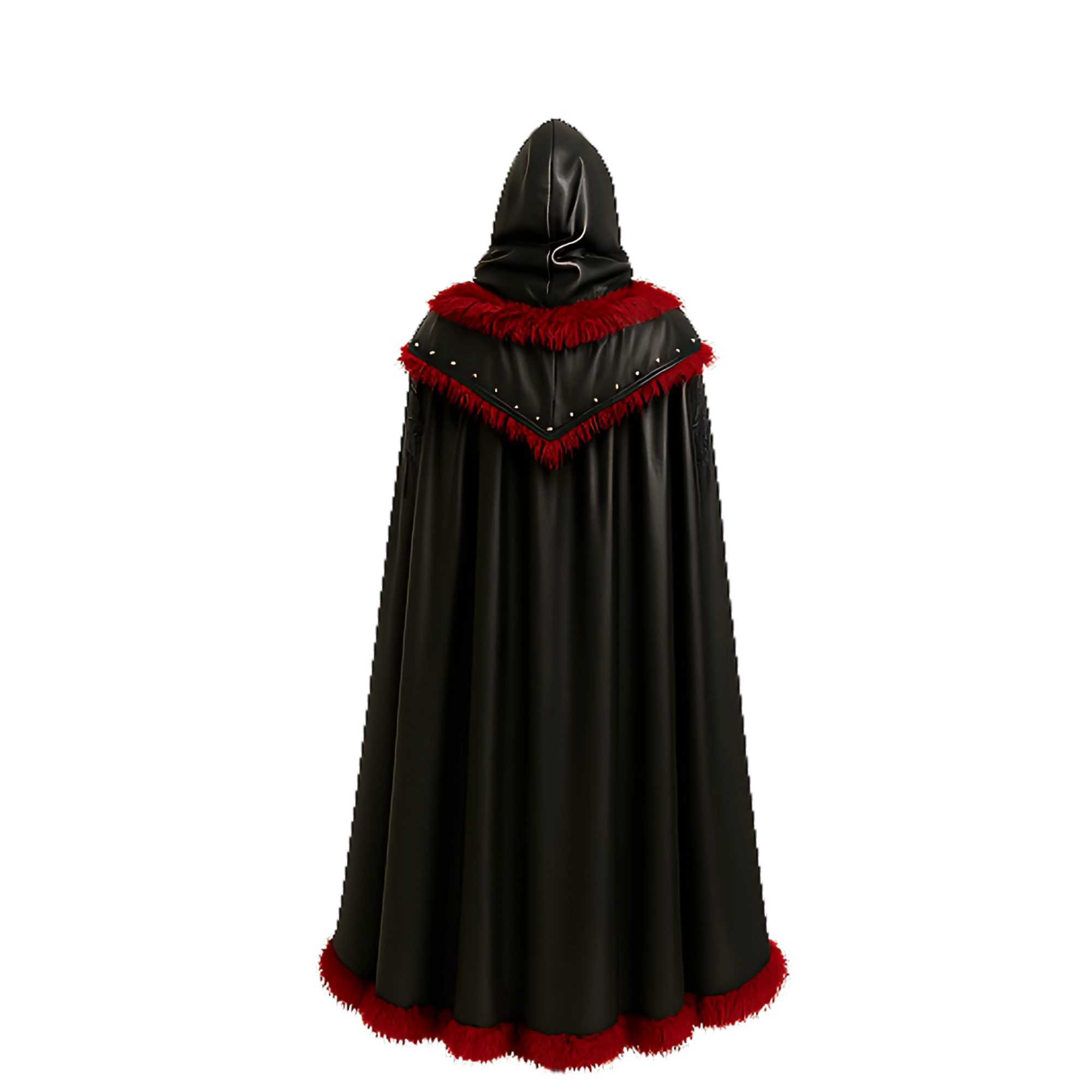 The Crimson Howler – Black Hooded Leather Cloak with Red Fur & Leather Vest - Gothic Vampire LARP Cosplay, Gothic, Witch Halloween Outfit