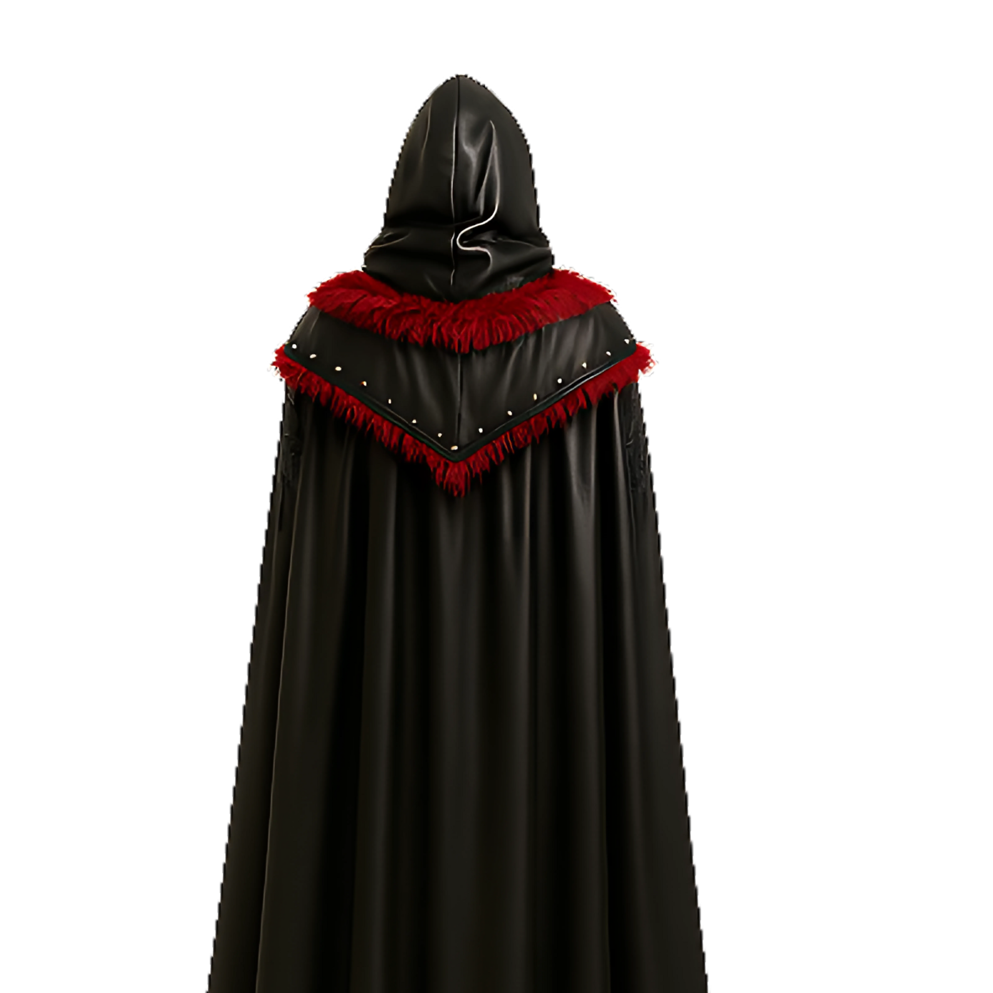 The Crimson Howler – Black Hooded Leather Cloak with Red Fur & Leather Vest - Gothic Vampire LARP Cosplay, Gothic, Witch Halloween Outfit