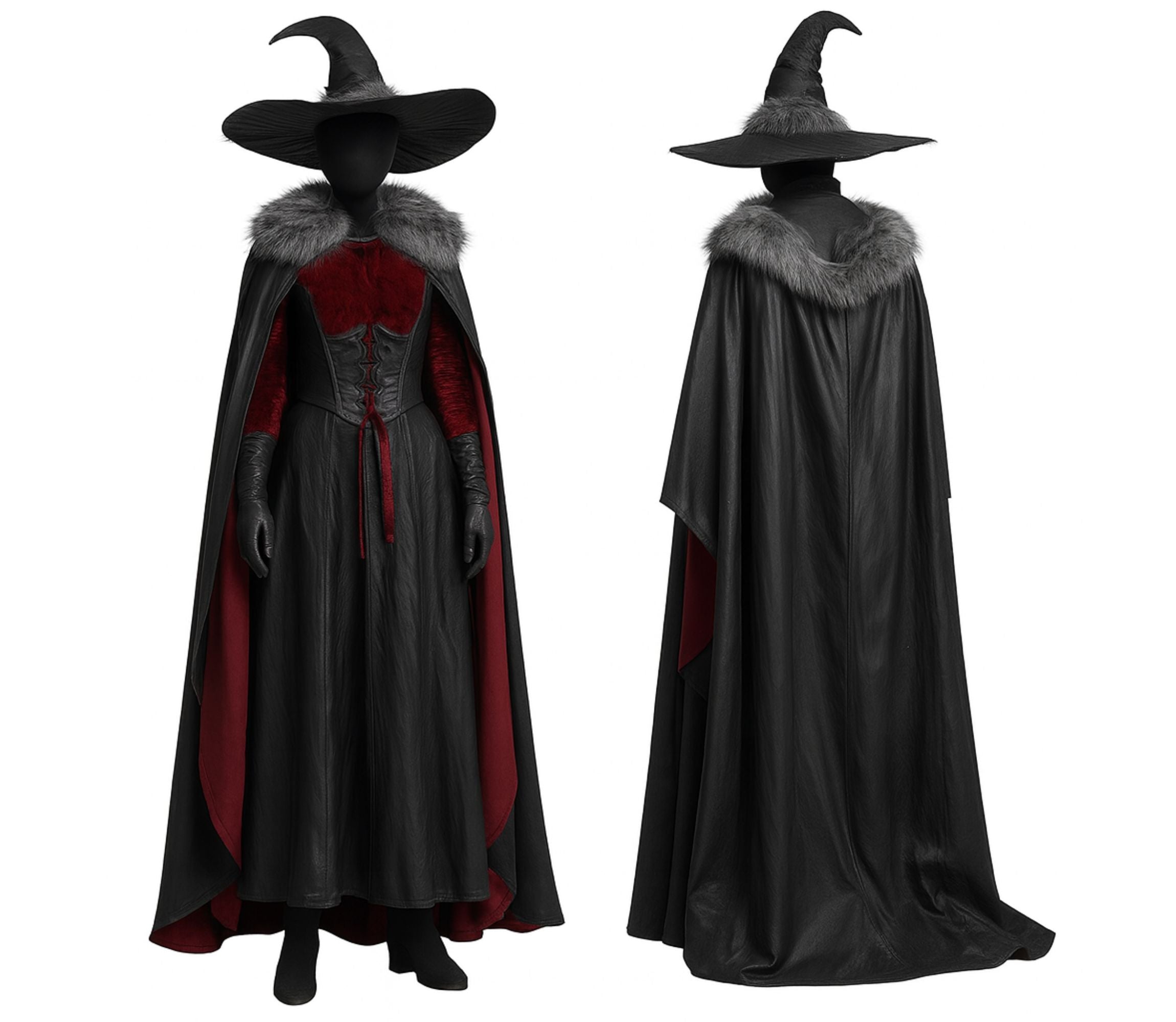 Gothic Eclipse Witch Costume – Black Cloak, Corset Dress & Hat
