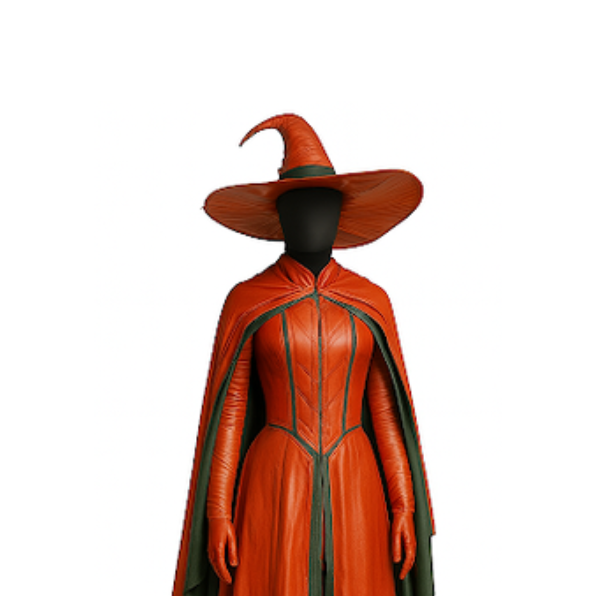 The Emberflame Witch - Orange Leather Cloak with Hat - Gothic Witch Costume - Halloween Fantasy Witch Outfit for Cosplay, Renaissance Faire