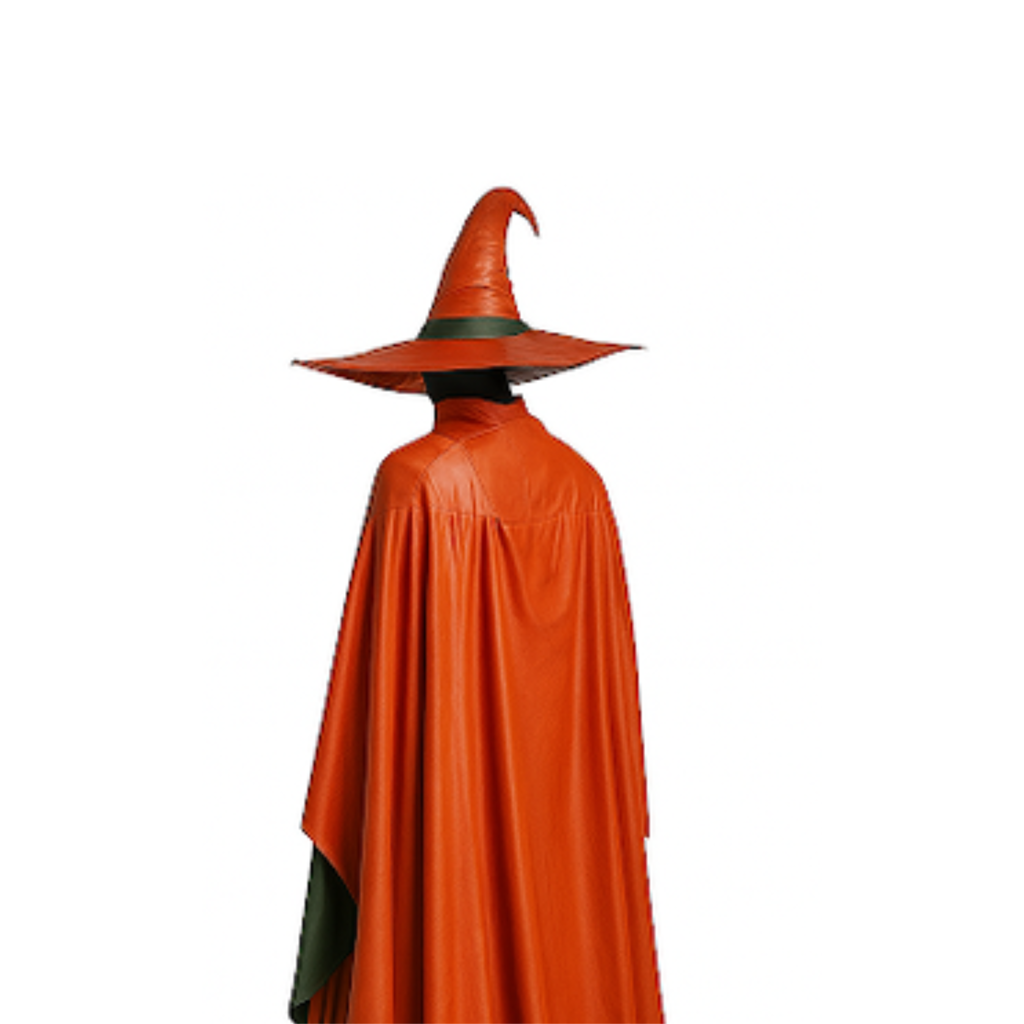 The Emberflame Witch - Orange Leather Cloak with Hat - Gothic Witch Costume - Halloween Fantasy Witch Outfit for Cosplay, Renaissance Faire