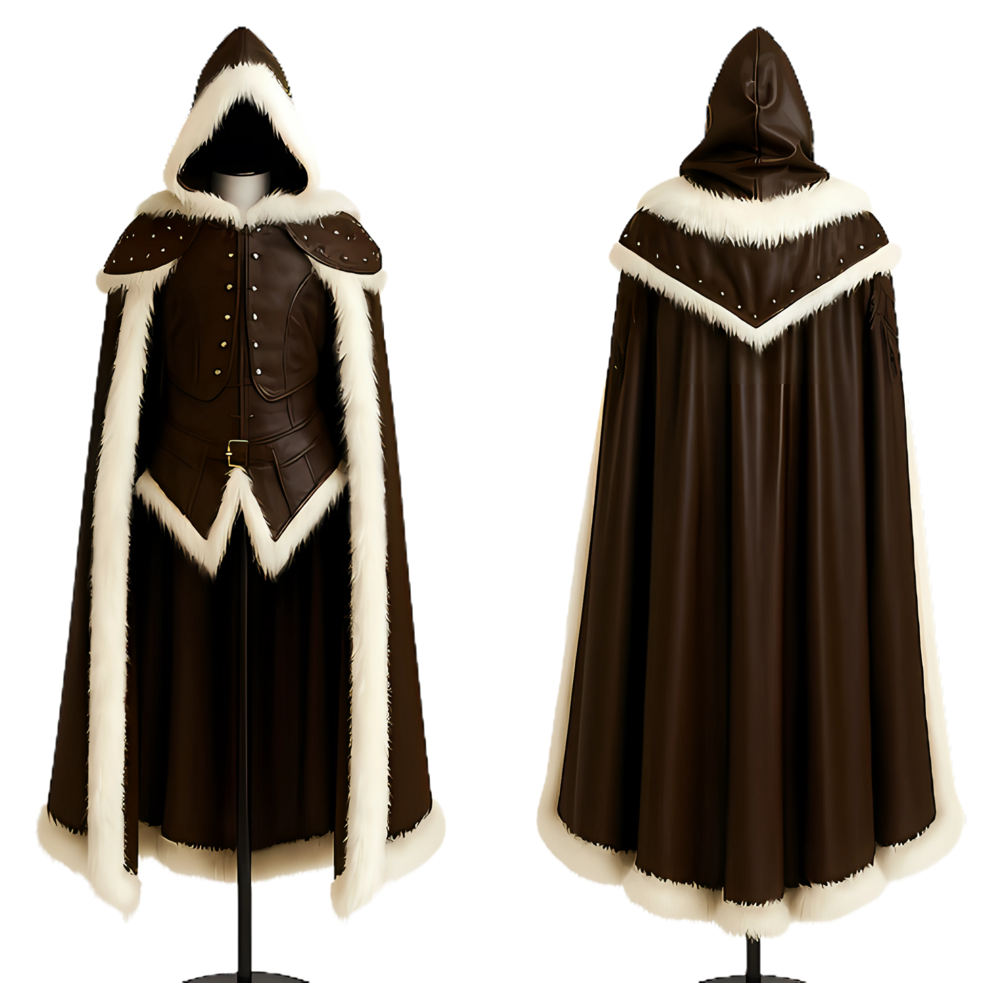 Frostborne Warden Cloak & Vest: Cowhide Leather, Fur Trim, Viking LARP Costume