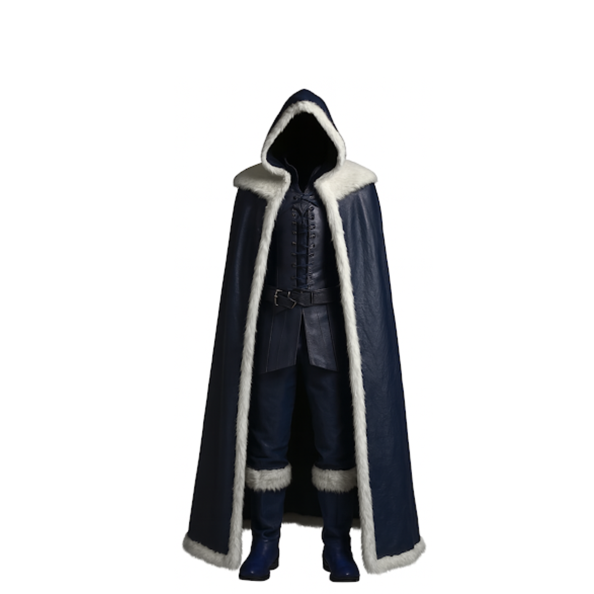 The Northern Frost Walker - Viking Winter Fur Cloak Costume - Blue Hooded Medieval Ranger LARP & Fantasy Cosplay, Halloween Outfit