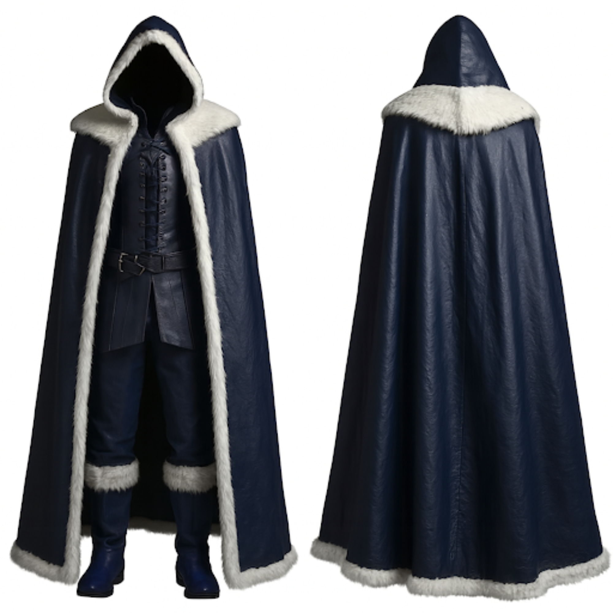 The Northern Frost Walker - Viking Winter Fur Cloak Costume - Blue Hooded Medieval Ranger LARP & Fantasy Cosplay, Halloween Outfit