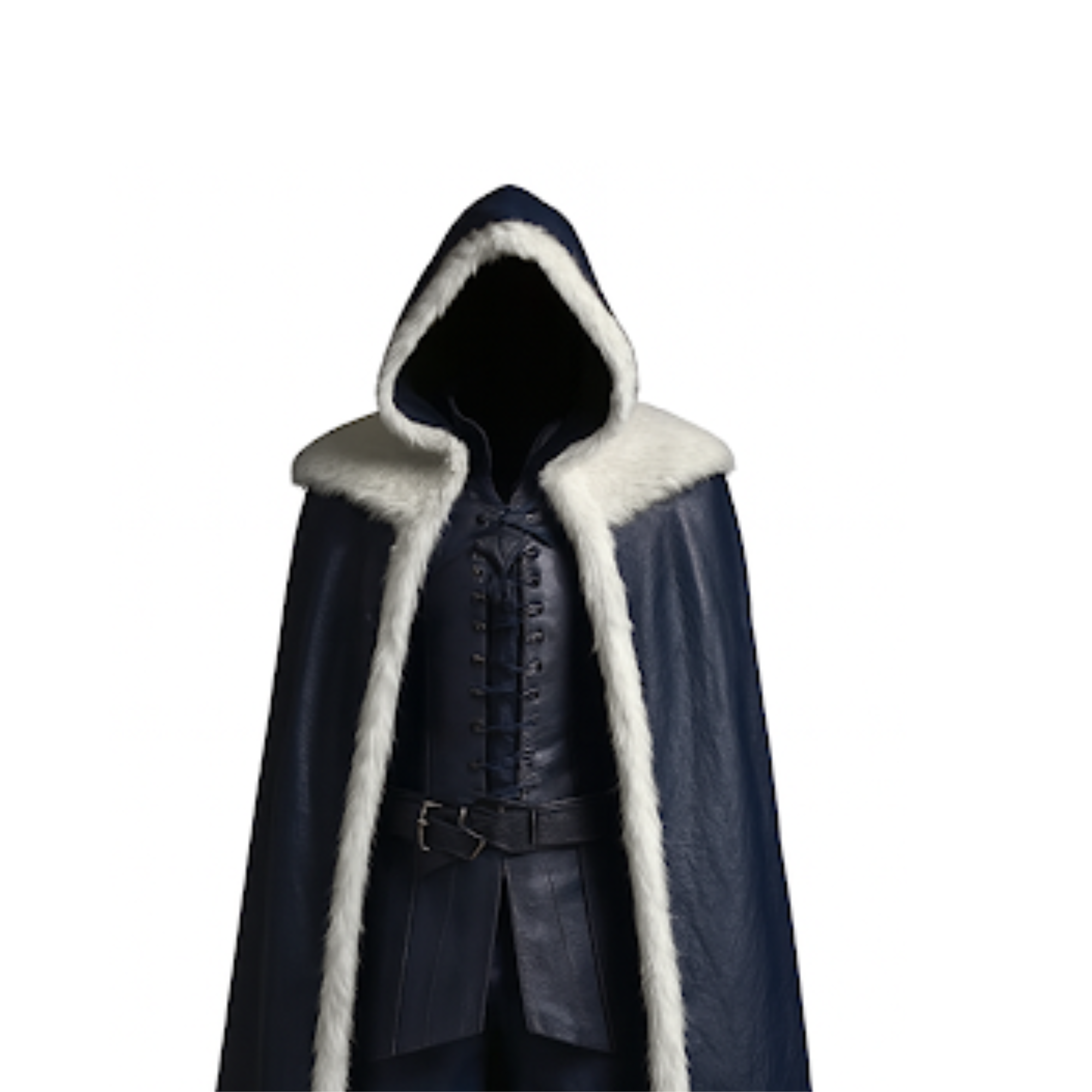 The Northern Frost Walker - Viking Winter Fur Cloak Costume - Blue Hooded Medieval Ranger LARP & Fantasy Cosplay, Halloween Outfit