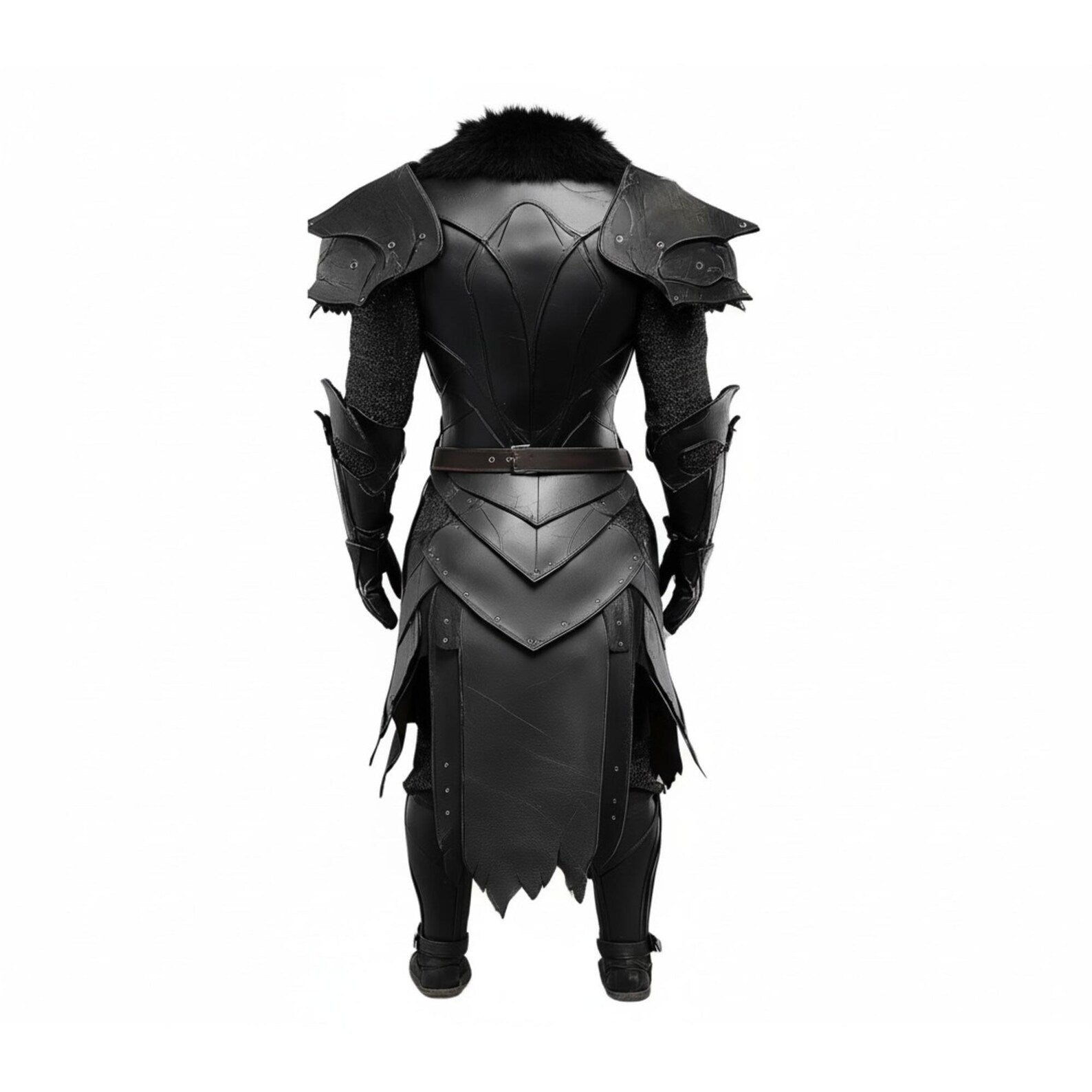 The Warborn King – Handmade Black Leather Warrior Armor Suit with Black Fur Collar – Medieval Dark Knight Cosplay, Fantasy & Battle Armor