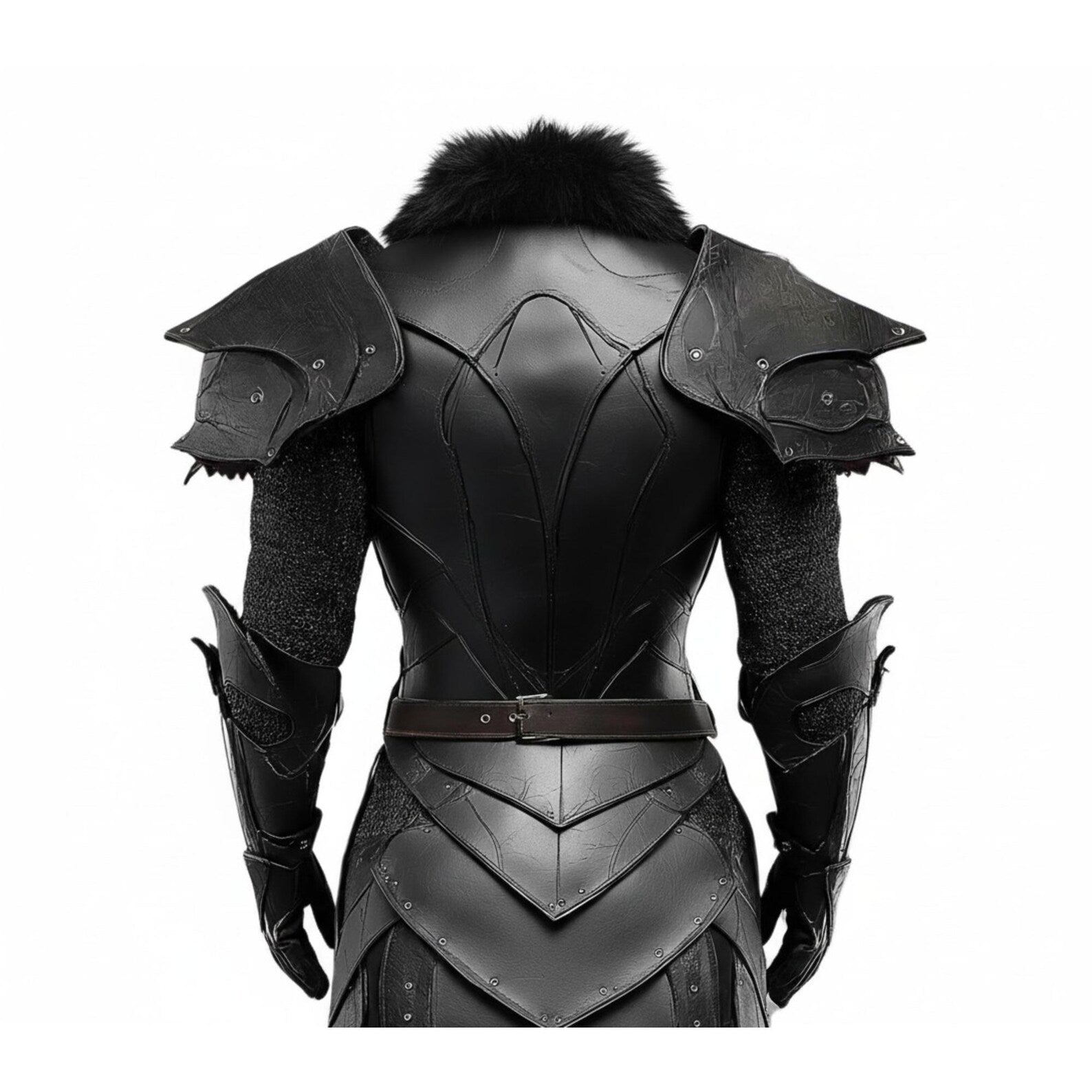 The Warborn King – Handmade Black Leather Warrior Armor Suit with Black Fur Collar – Medieval Dark Knight Cosplay, Fantasy & Battle Armor