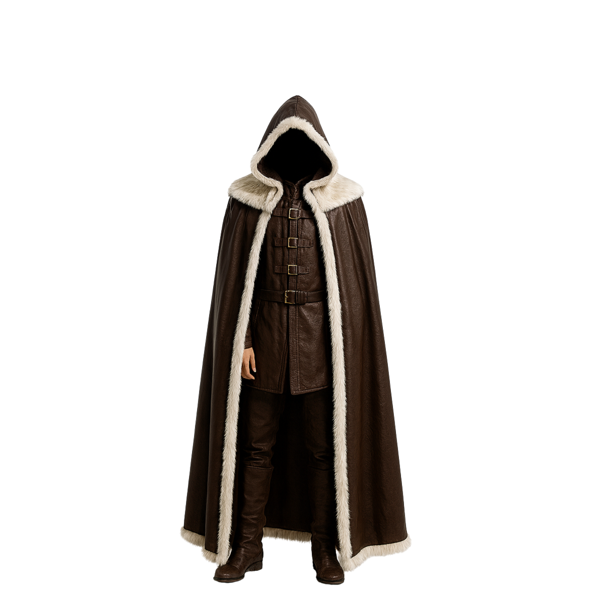 The Winter Forager – Brown Viking Cloak with Fur - Medieval Ranger Costume, Hooded Cape, Fantasy LARP & Cosplay Outfit, Renaissance Faire