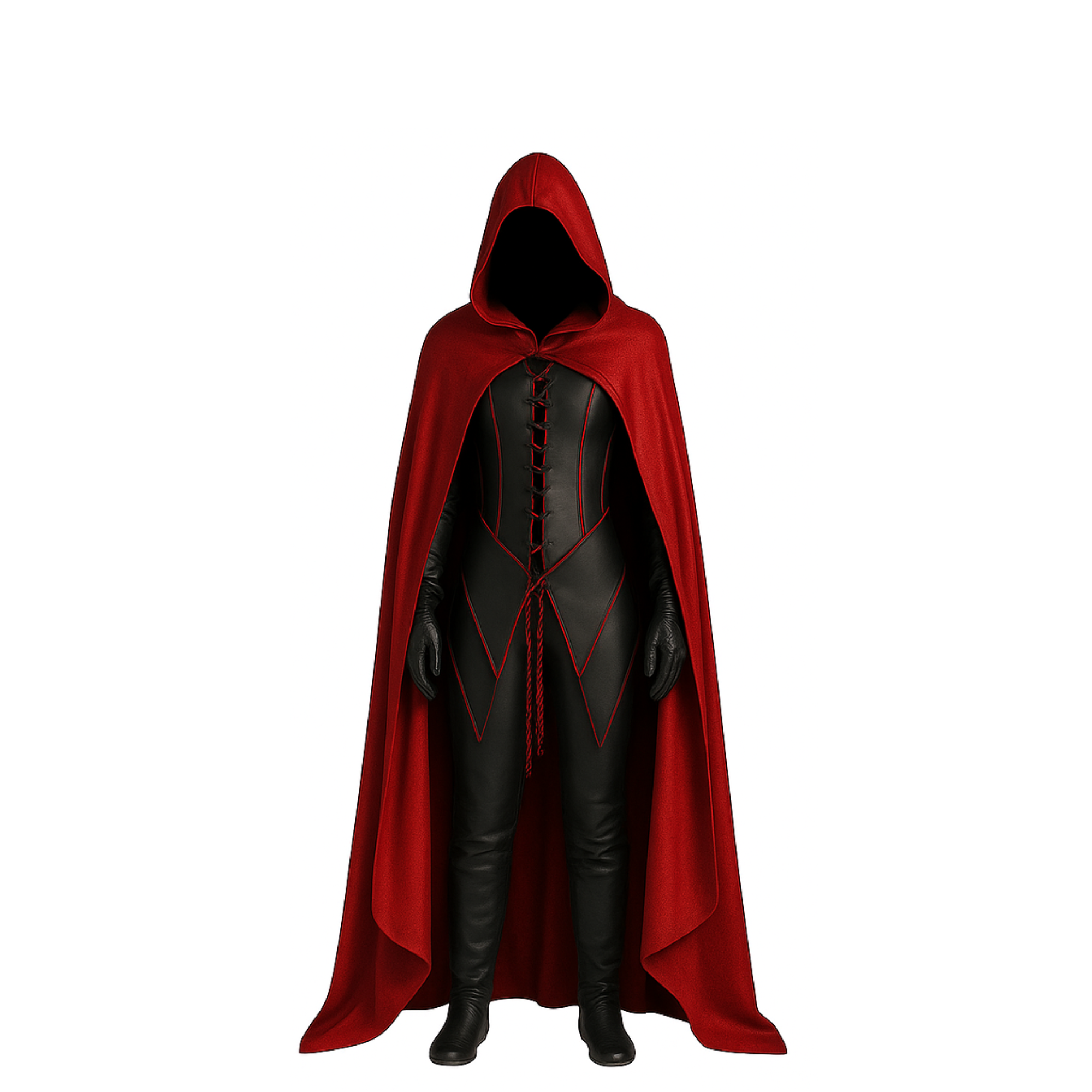 Vermilion Dreadlord – Leather Red Hooded Cloak with Vest, Gothic Vampire Costume for LARP, Cosplay, Renaissance, Halloween