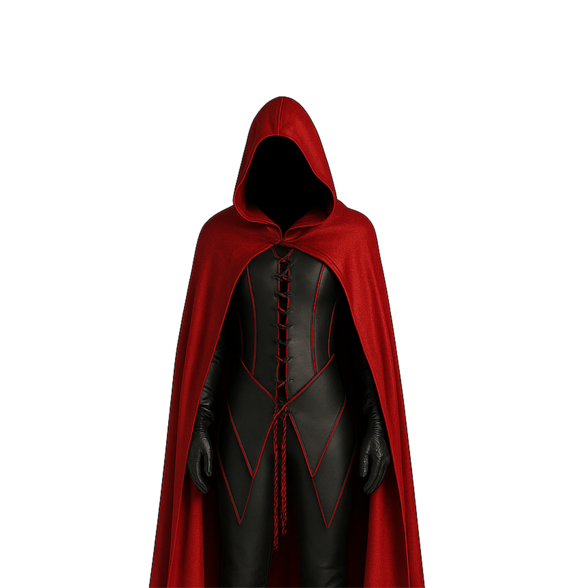 Vermilion Dreadlord – Leather Red Hooded Cloak with Vest, Gothic Vampire Costume for LARP, Cosplay, Renaissance, Halloween