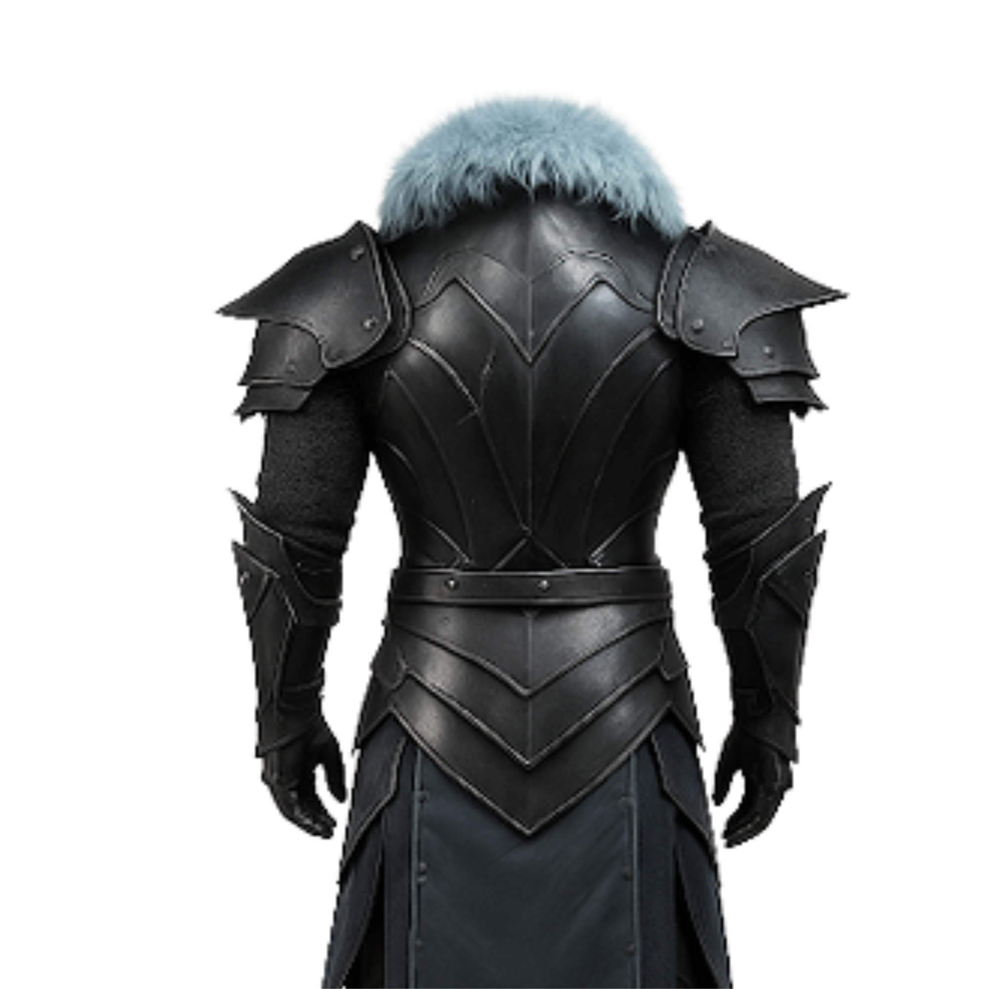 Wintermaw Revenant – Black Leather Fantasy Armor with Blue Fur Collar, Gothic Medieval Knight LARP Cosplay, Halloween Dark Warrior Outfit