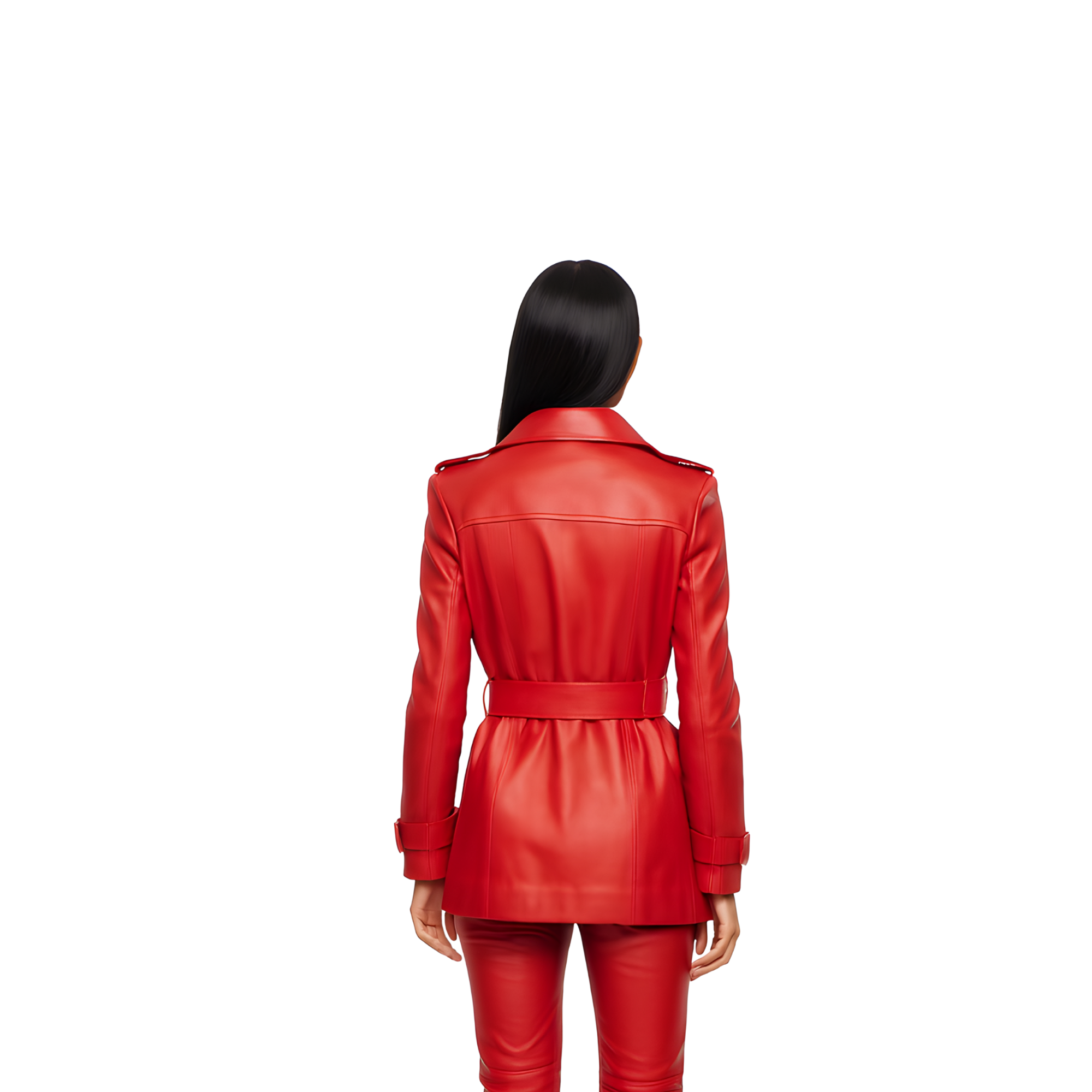 Women Leather Trench Coat and Pants Set – Double-Breasted Belted Trench Outfit – Premium Leather Set for Cosplay, Streetwear – Gift for Women