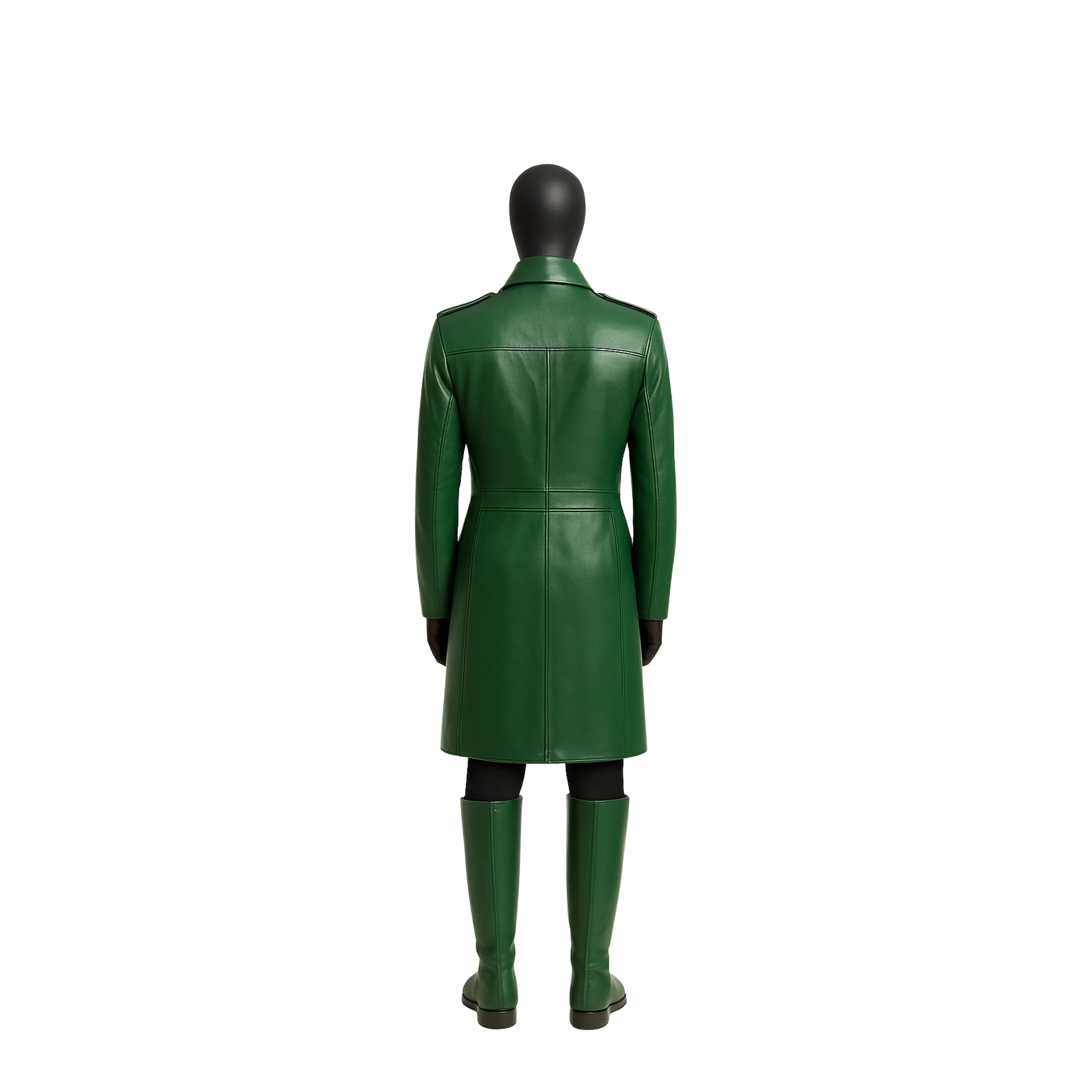 Emerald Green Leather Military Trench Coat – Avant Garde Officer Style