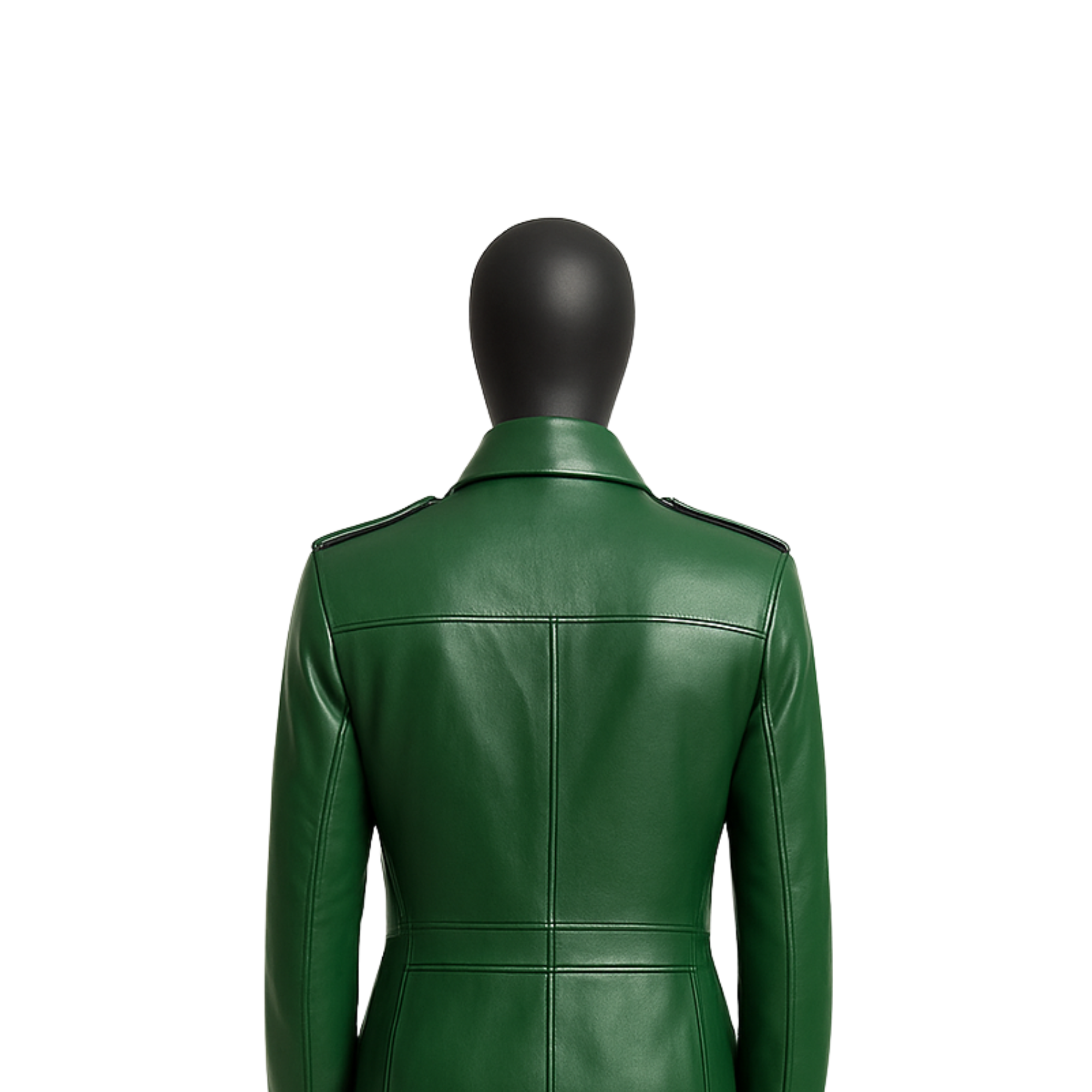 Emerald Green Leather Military Trench Coat – Avant Garde Officer Style