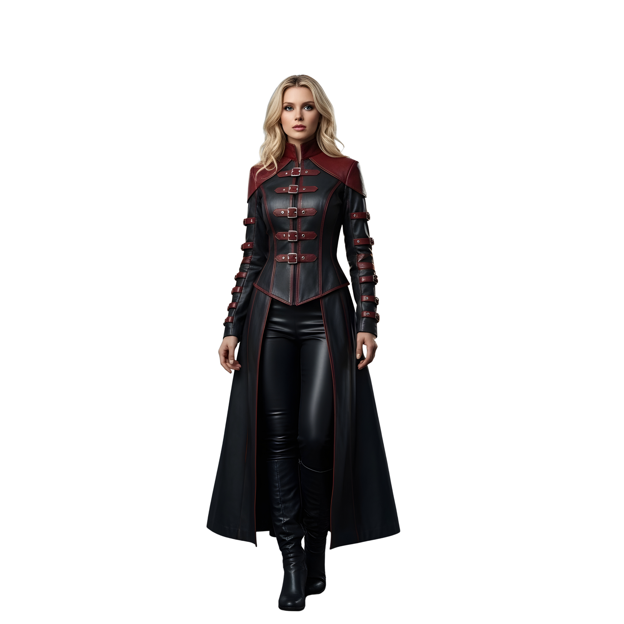 Women’s Black Leather Corset Gown – Medieval Sorceress Gothic Trench Coat for Renaissance, LARP, Cosplay & Halloween