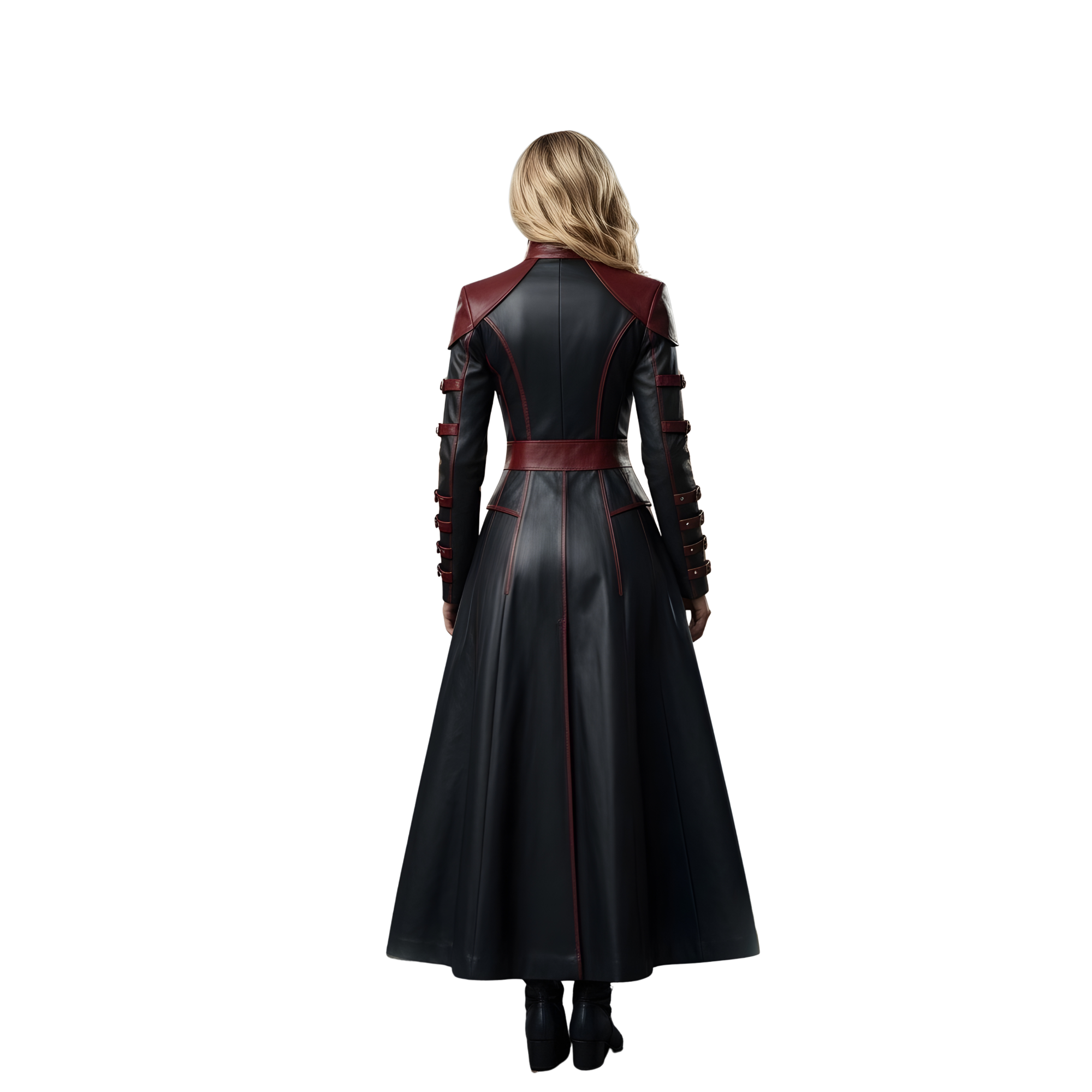 Women’s Black Leather Corset Gown – Medieval Sorceress Gothic Trench Coat for Renaissance, LARP, Cosplay & Halloween