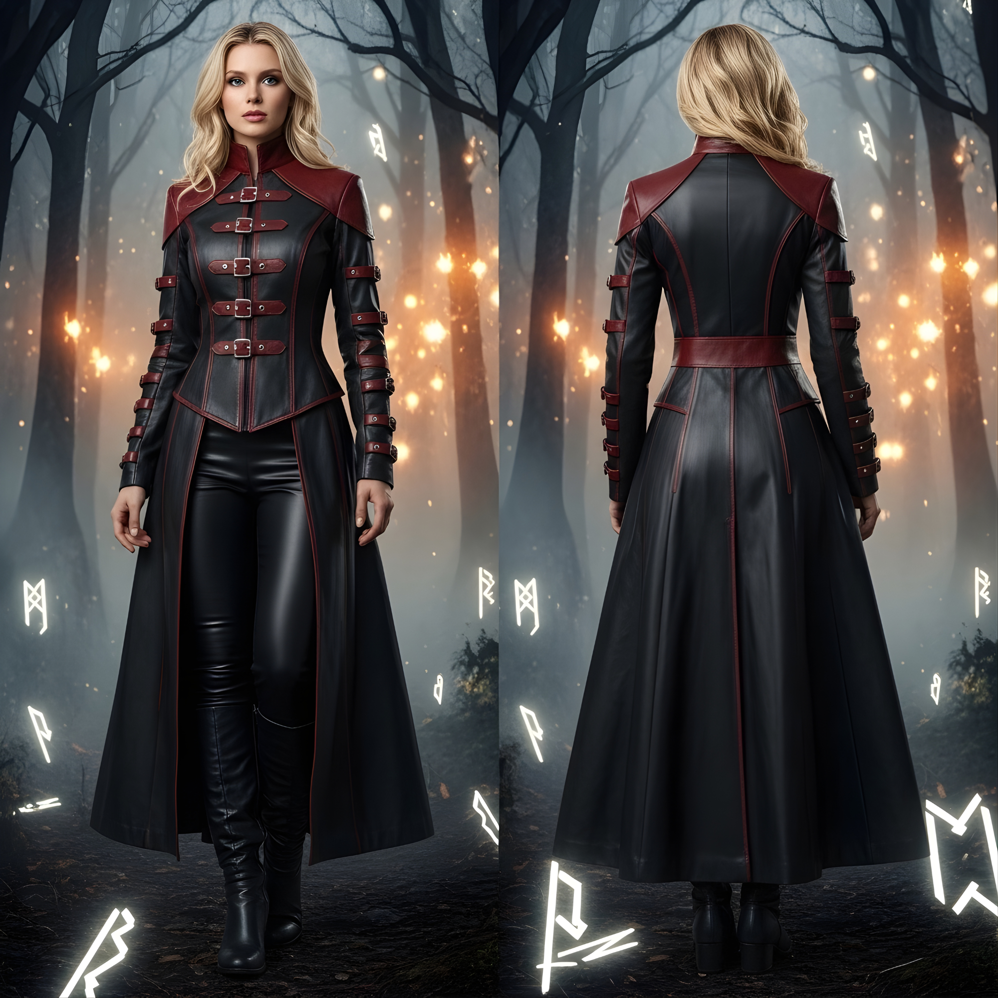 Women’s Black Leather Corset Gown – Medieval Sorceress Gothic Trench Coat for Renaissance, LARP, Cosplay & Halloween