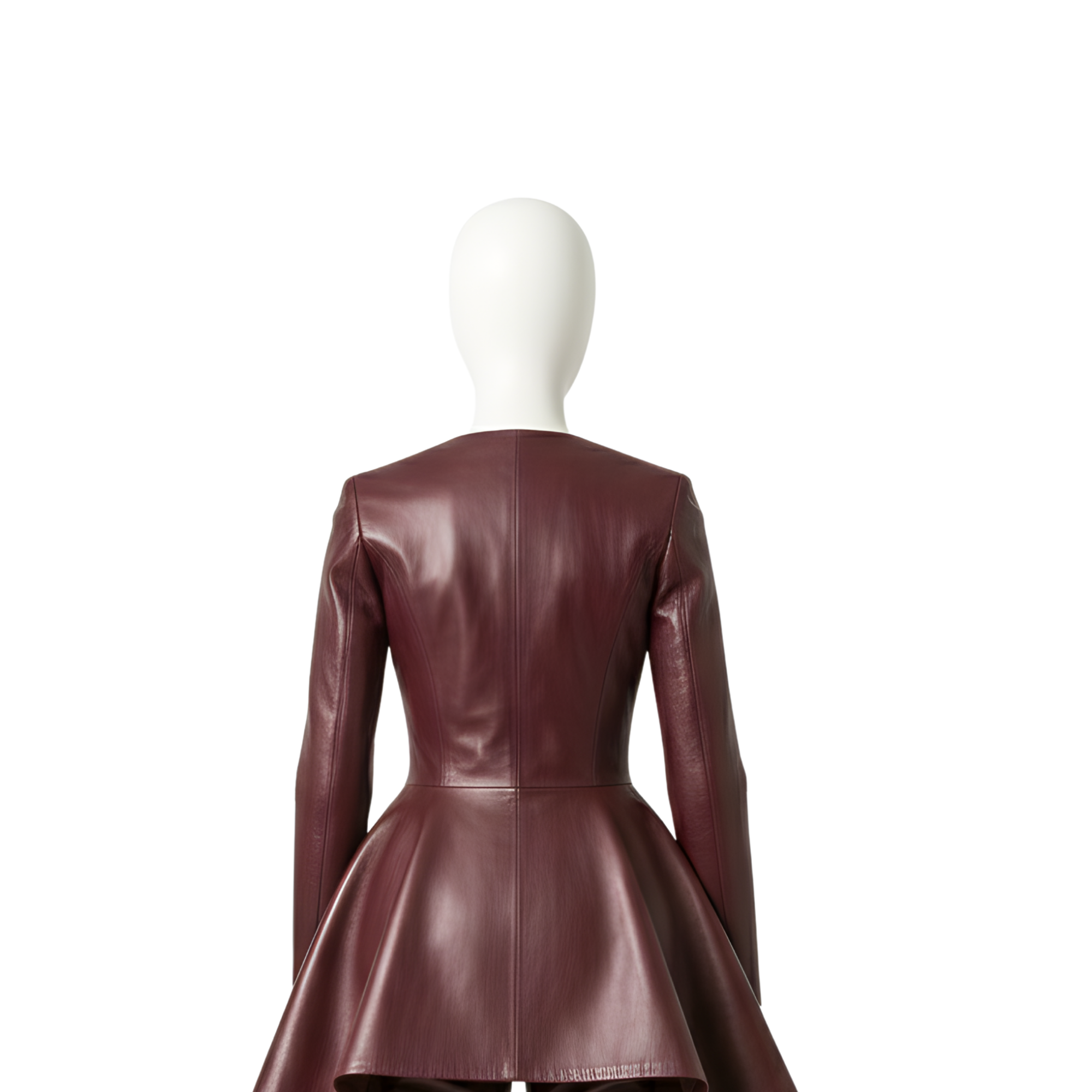 Women’s High-Low Leather Peplum Suit – Avant Garde Two-Piece Set – Dramatic Peplum Top and Slim Pants – Statement Fashion Outfit