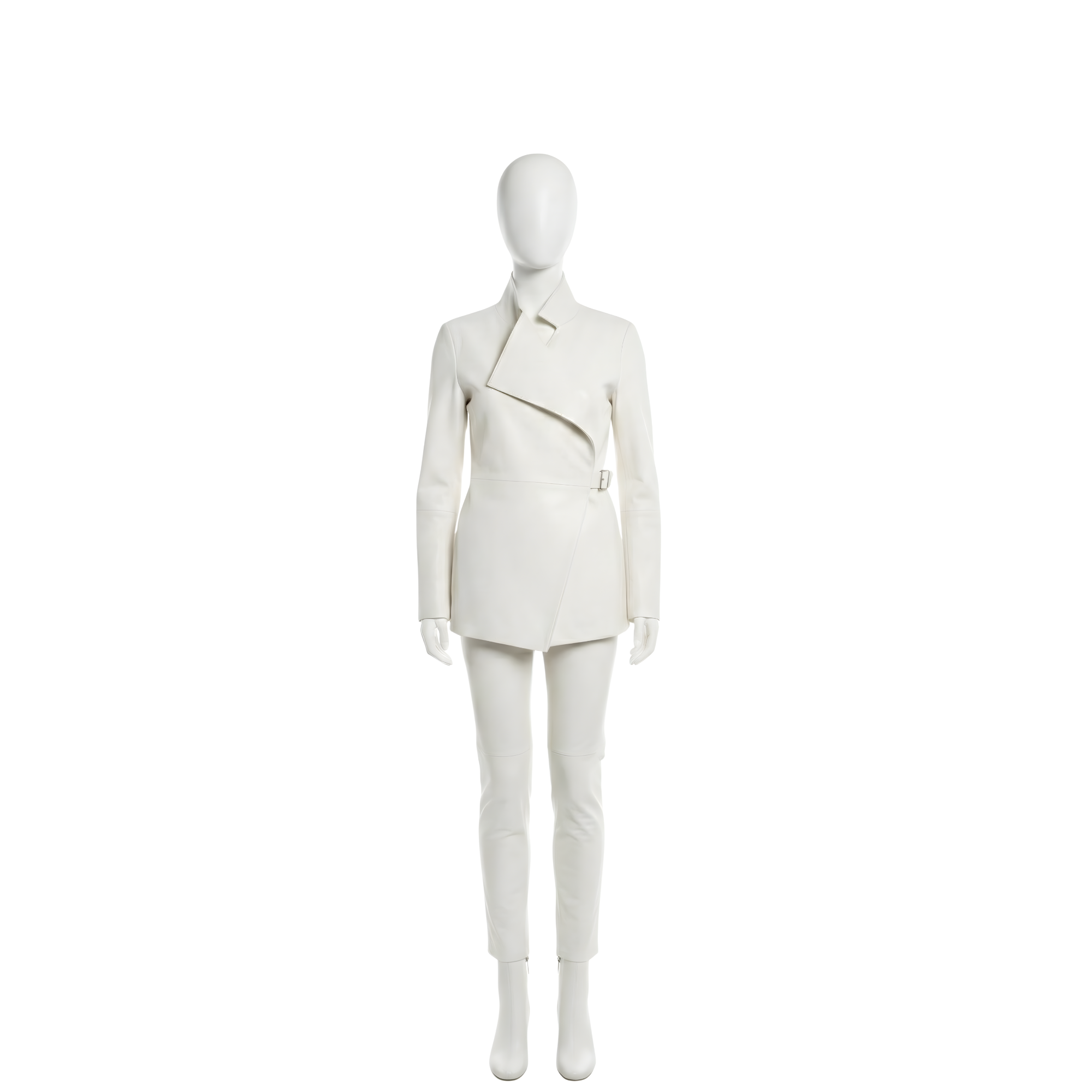 Women's Leather Suit – Asymmetrical Jacket & Slim Pants, Avant Garde Fashion