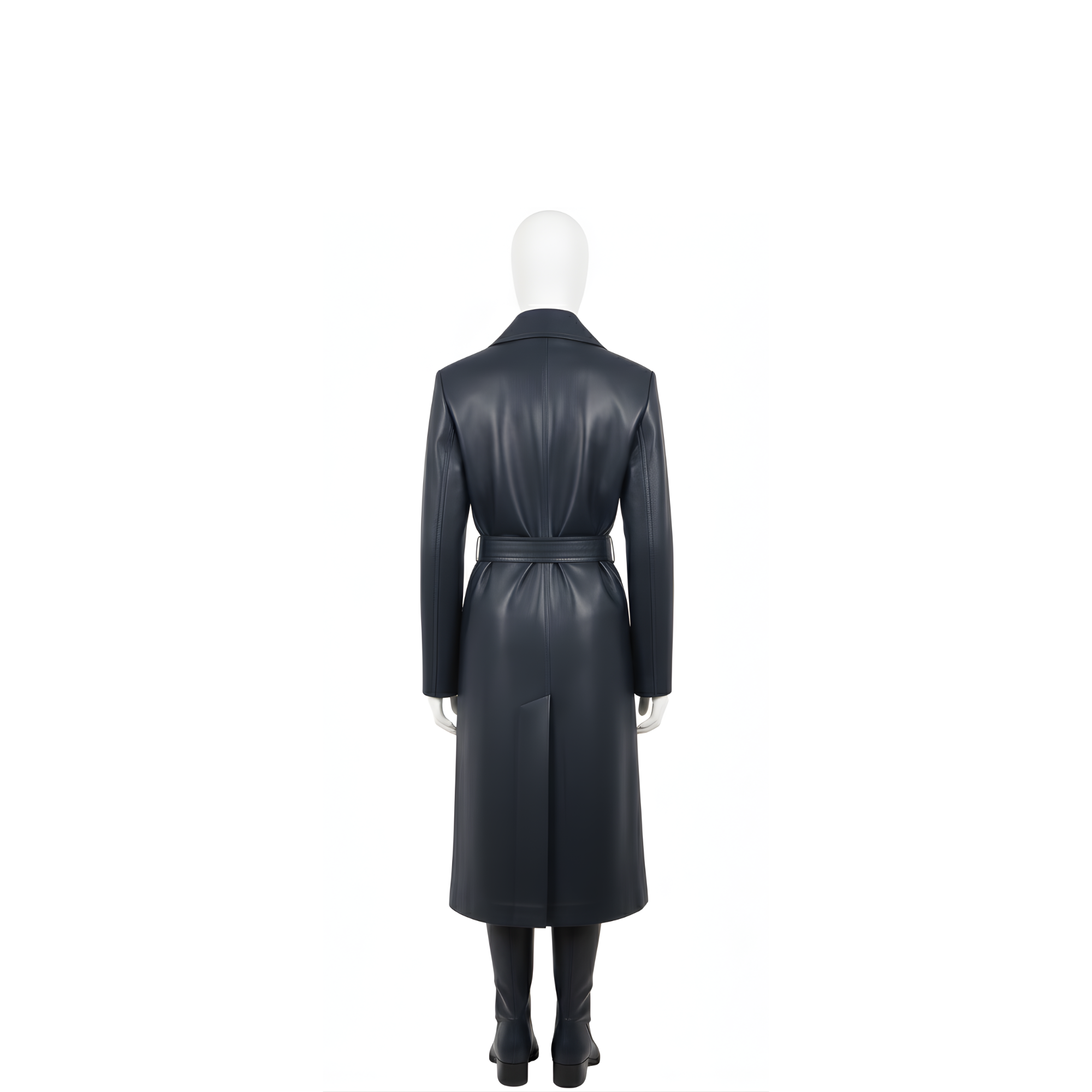 Women’s Leather Trench Coat – Double-Breasted Long Coat – Long Belted Wrap Coat – Classic Winter Fashion